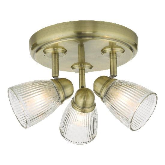 Cedric 3 Light Spotlight Antique Brass Glass IP44 - Promotional Offer