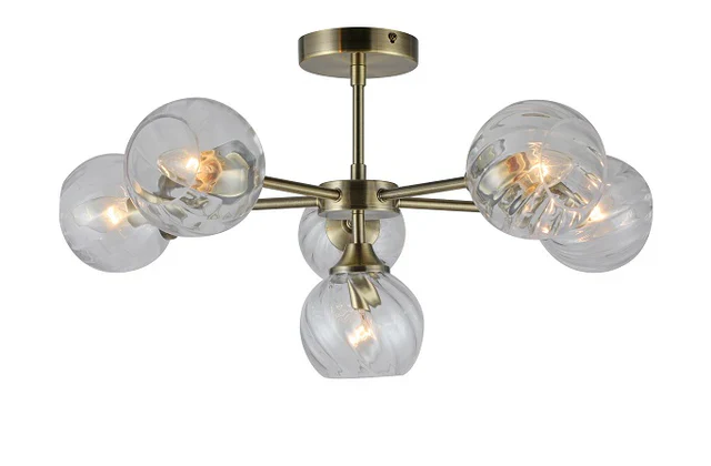 CEILING LIGHT, Antique Brass with Glass