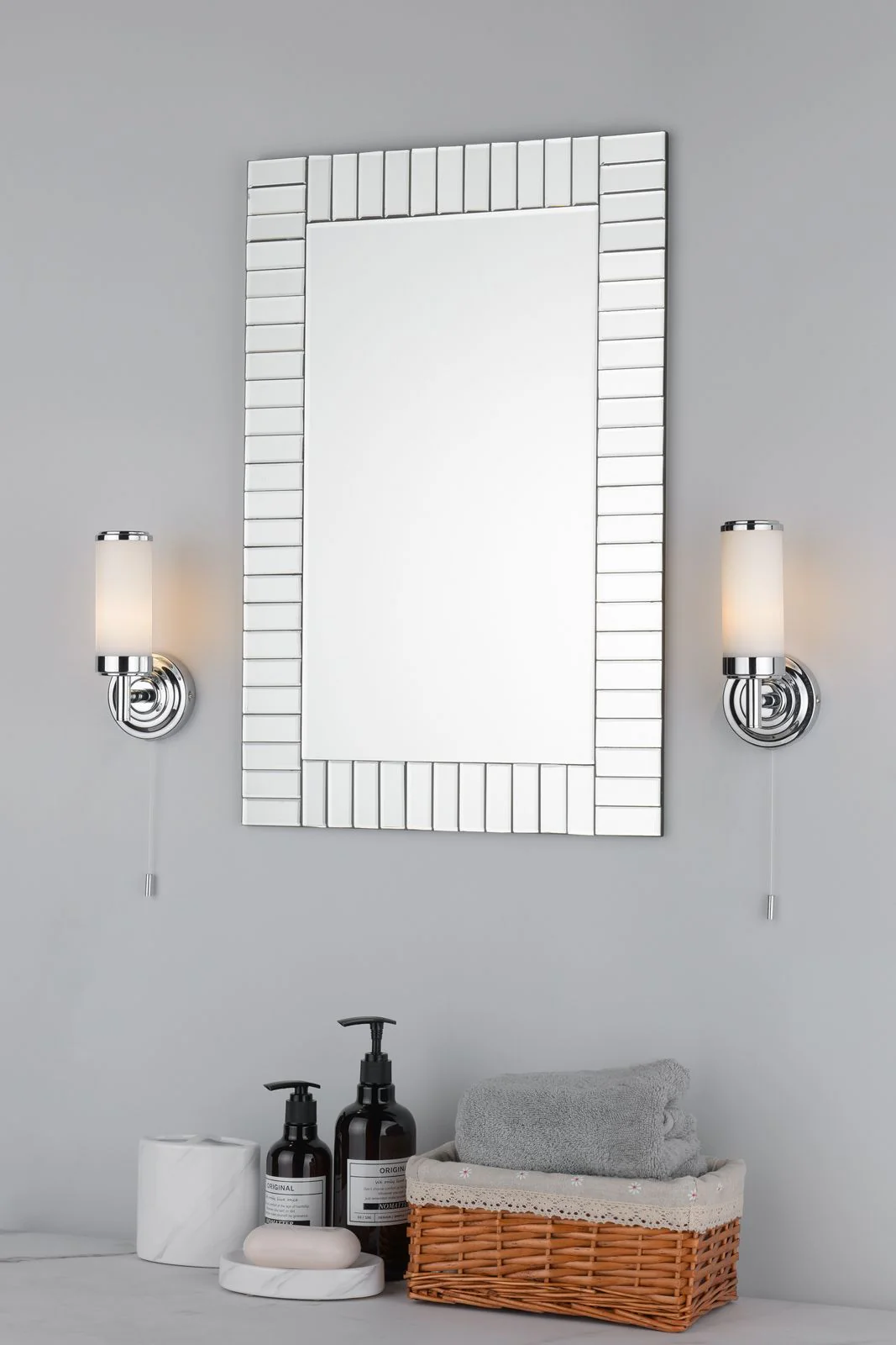 Century Bathroom Wall Light Polished Chrome Opal Glass IP44 - Image 4