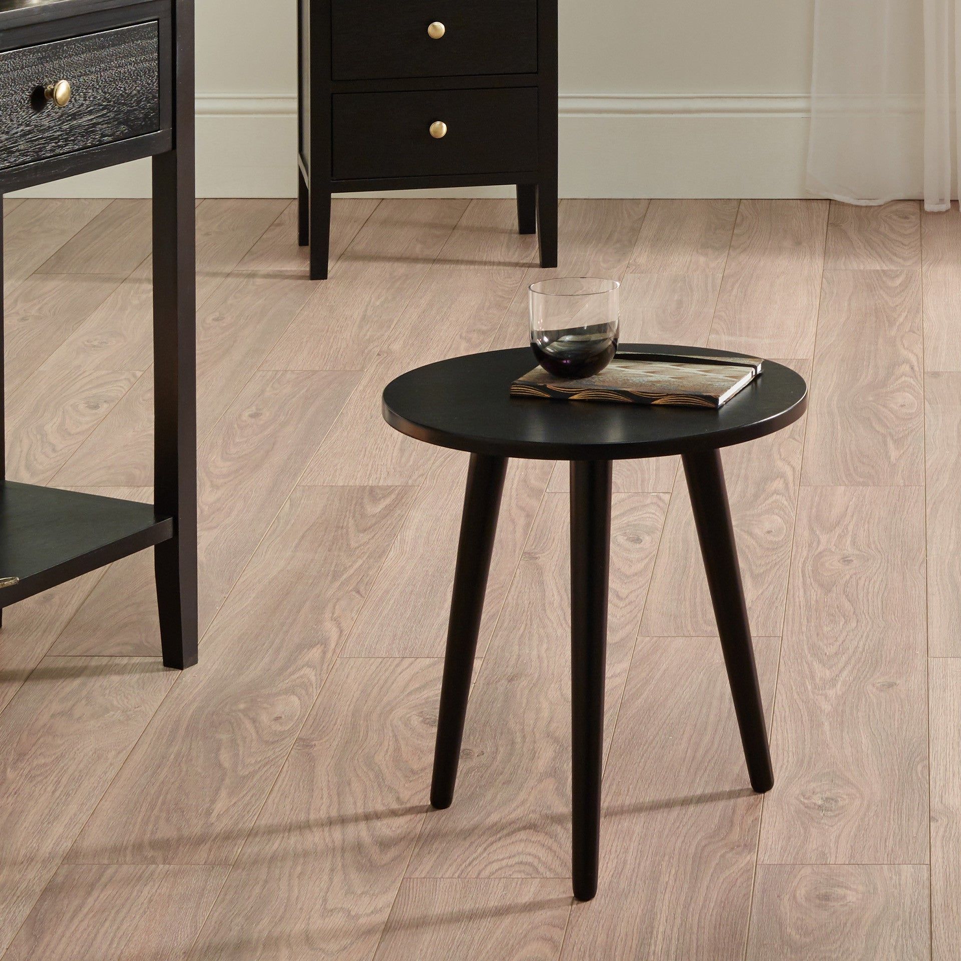 Chelmsford Round Side Table K/D-  Satin Black Pine Wood Finish - Image 2