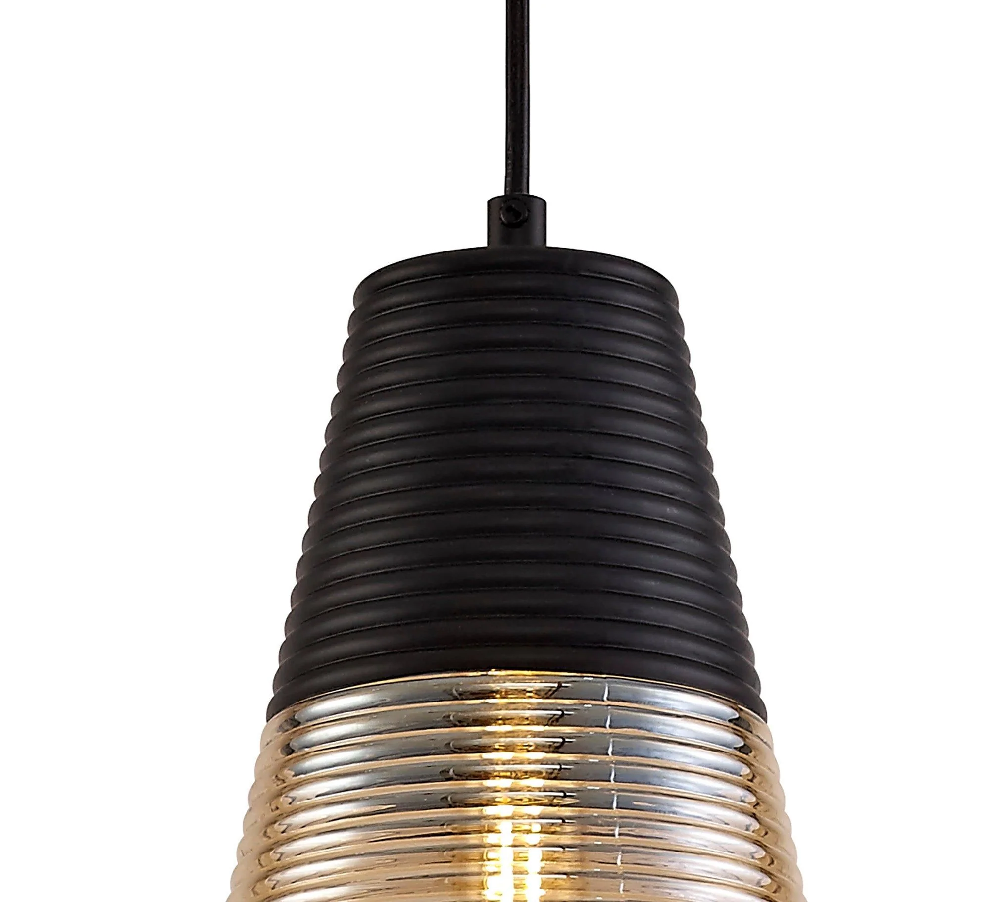 Cinto Single Cone/Tube  Pendant 1 Light E27, Black/Amber Glass - Image 9