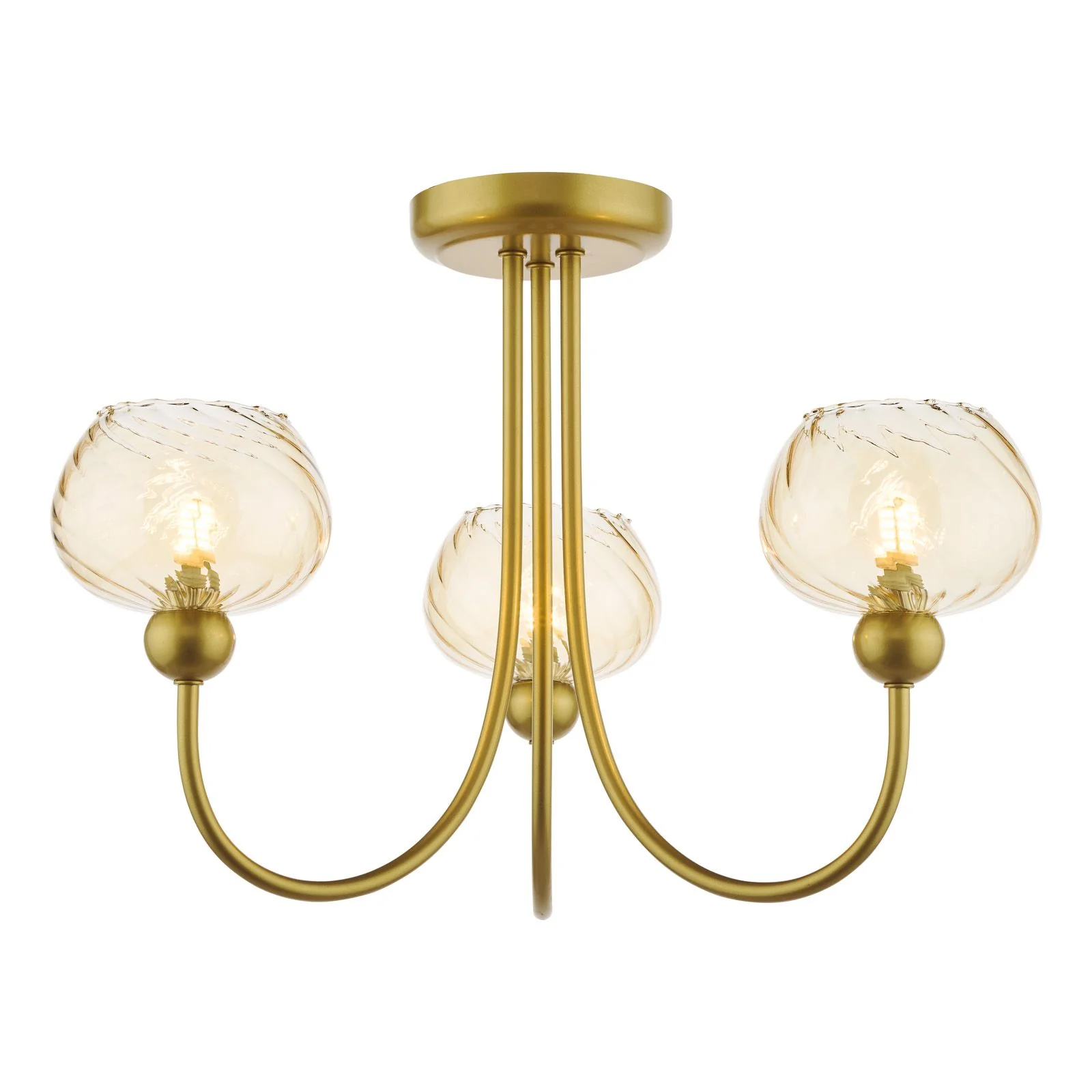 Cognac  3Lt/ 5Lt Semi-Flush Ceiling Light - Satin Gold and Champagne Ribbed Glass Finish