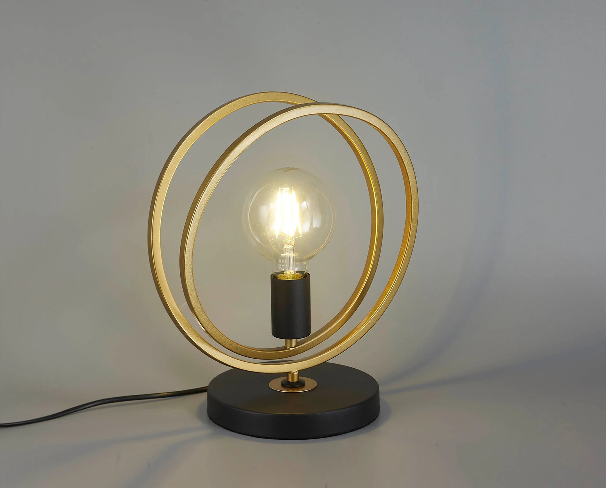 Corfu Double Ring Table Lamp, 1 Light E27, Matt Black  &  Painted Gold, G95 & 120 Lamp Recommended - Image 3