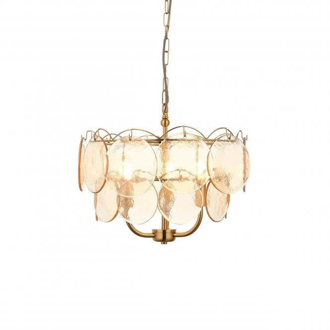Costa 3/5Lt Chandelier- Brushed Aged Brass Plate & Handmade Champagne Glass