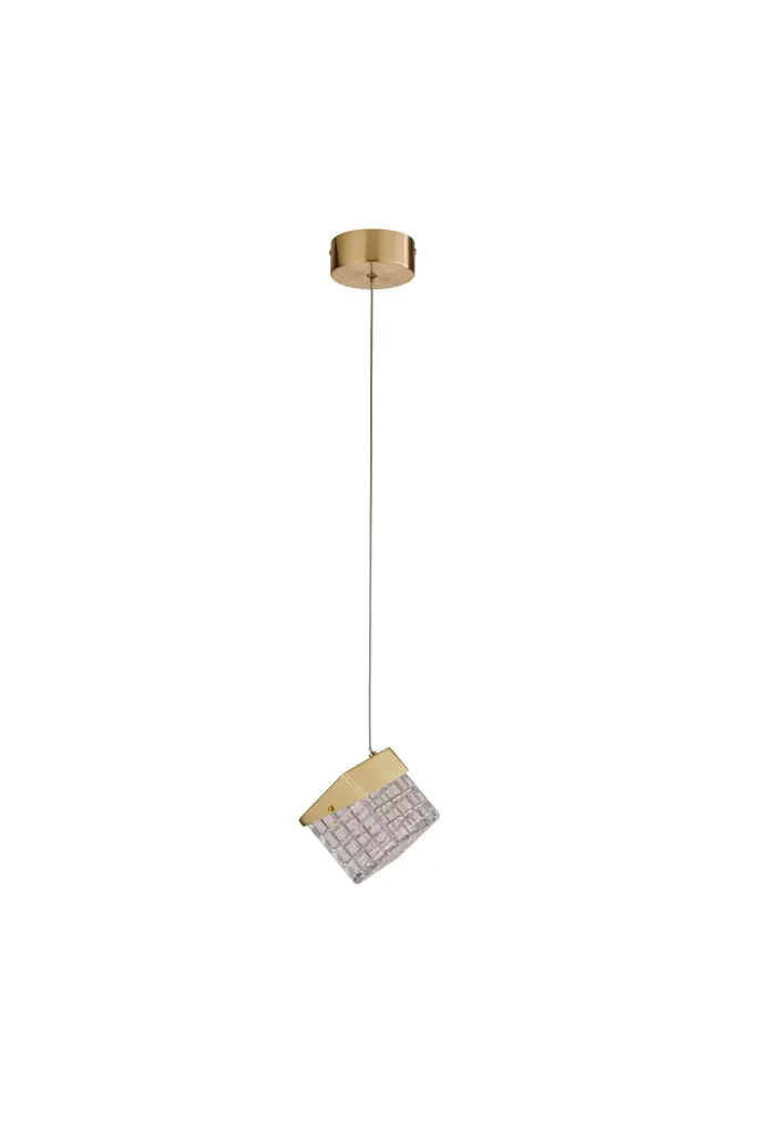 Cuboid LED Pendant-  Satin Brass Metal with Clear Acrylic - Image 4