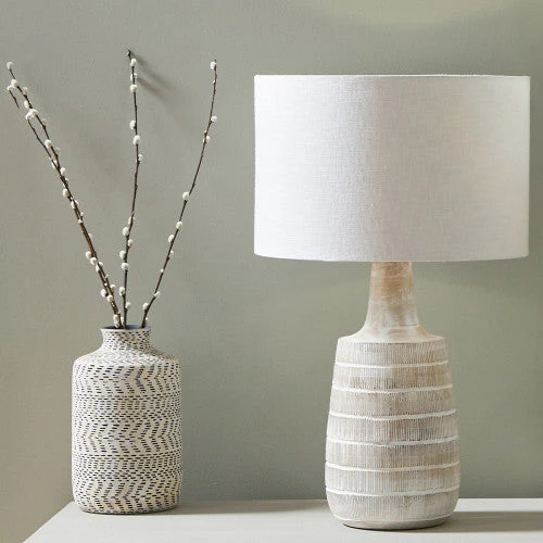 Dambula White Wash Wood Textured Tall Neck Table Lamp  - Base Only - Image 2