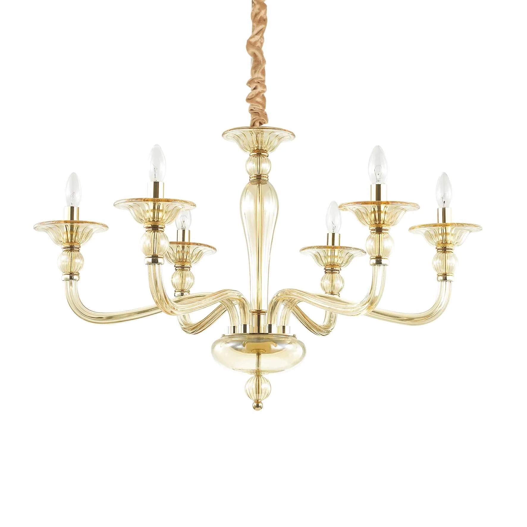 Danieli Centre Ceiling Light 6/8Lt- Gold/Amber Finish