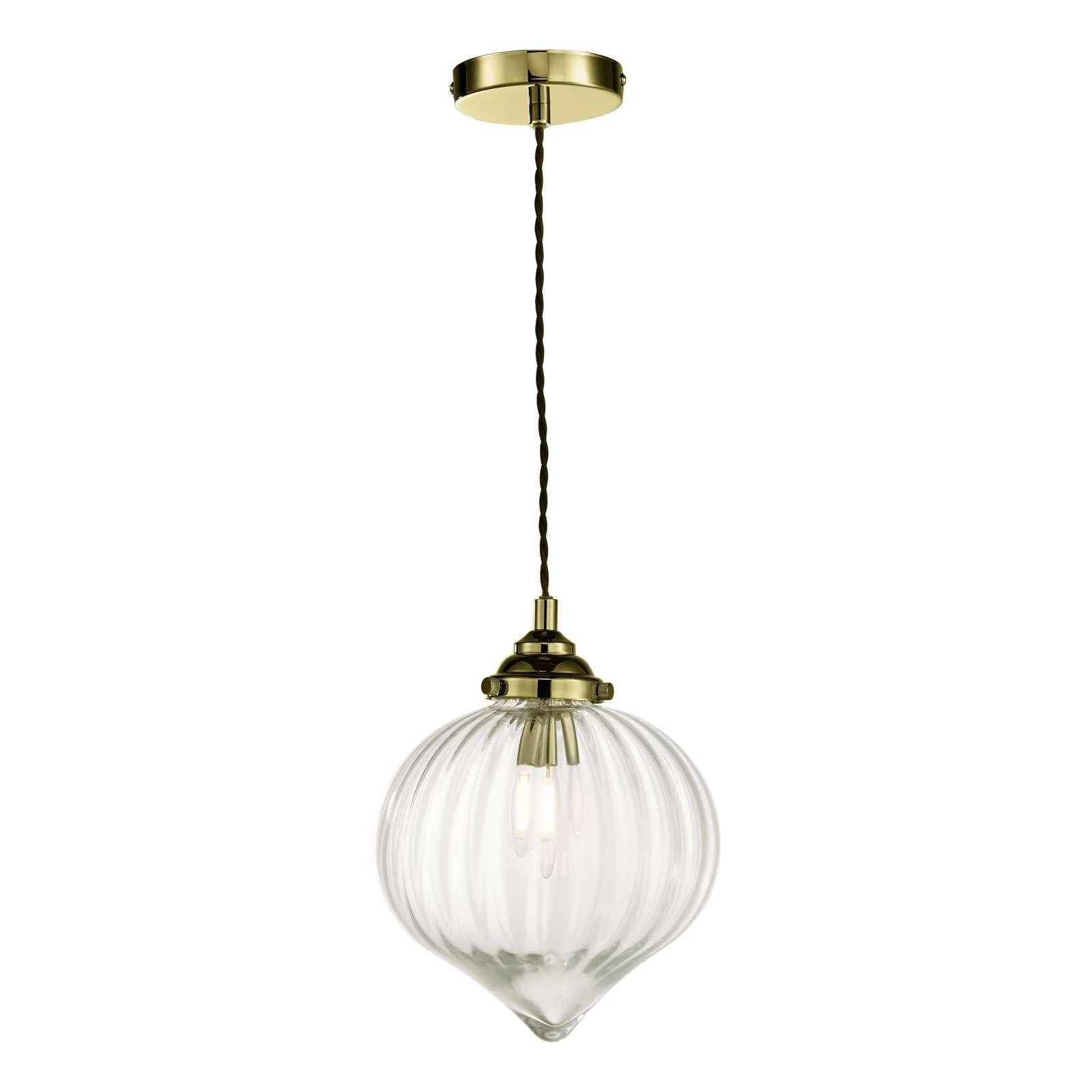 Mya 1 Light Single Pendant Ceiling Light - Antique Brass/Polished Nickel Glass IP20