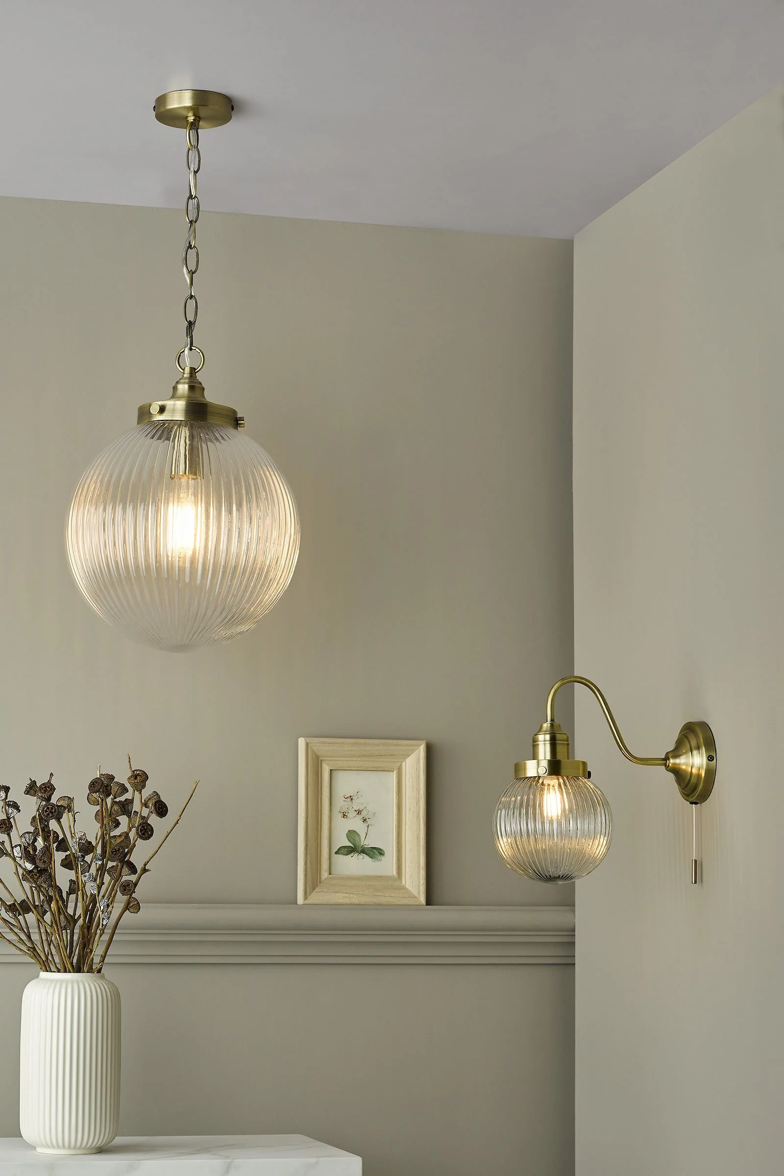 Tamara 1Lt Pendant Satin Nickel & Ribbed Glass/Antique Brass - Image 6