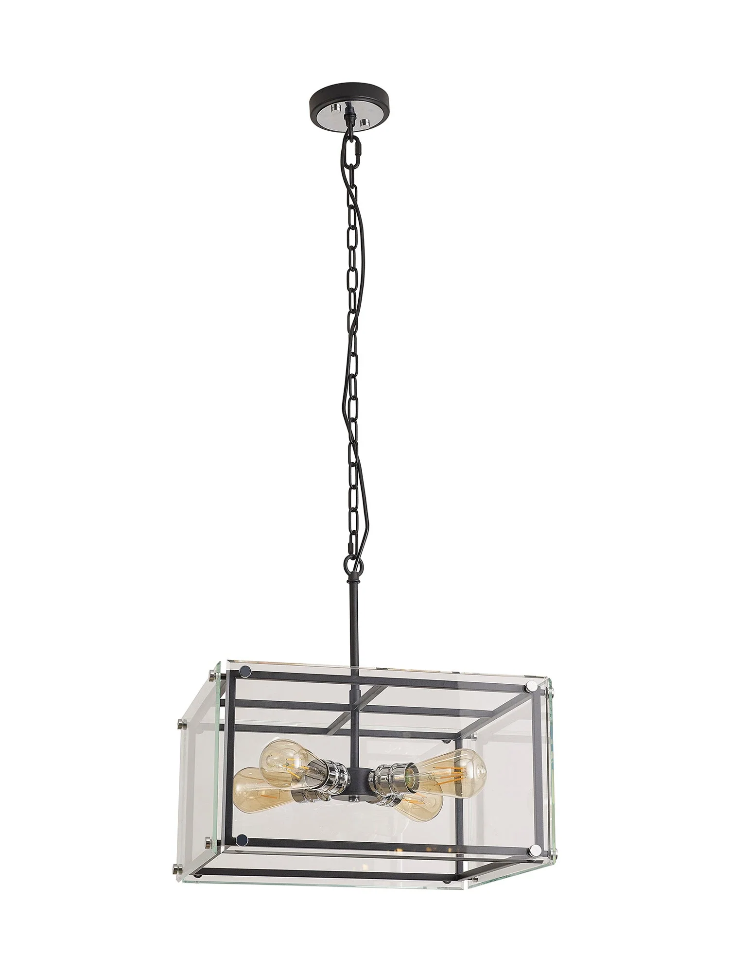 Delhi Centre Ceiling Light, 4 Light - Matt Black & Chrome & Clear Glass