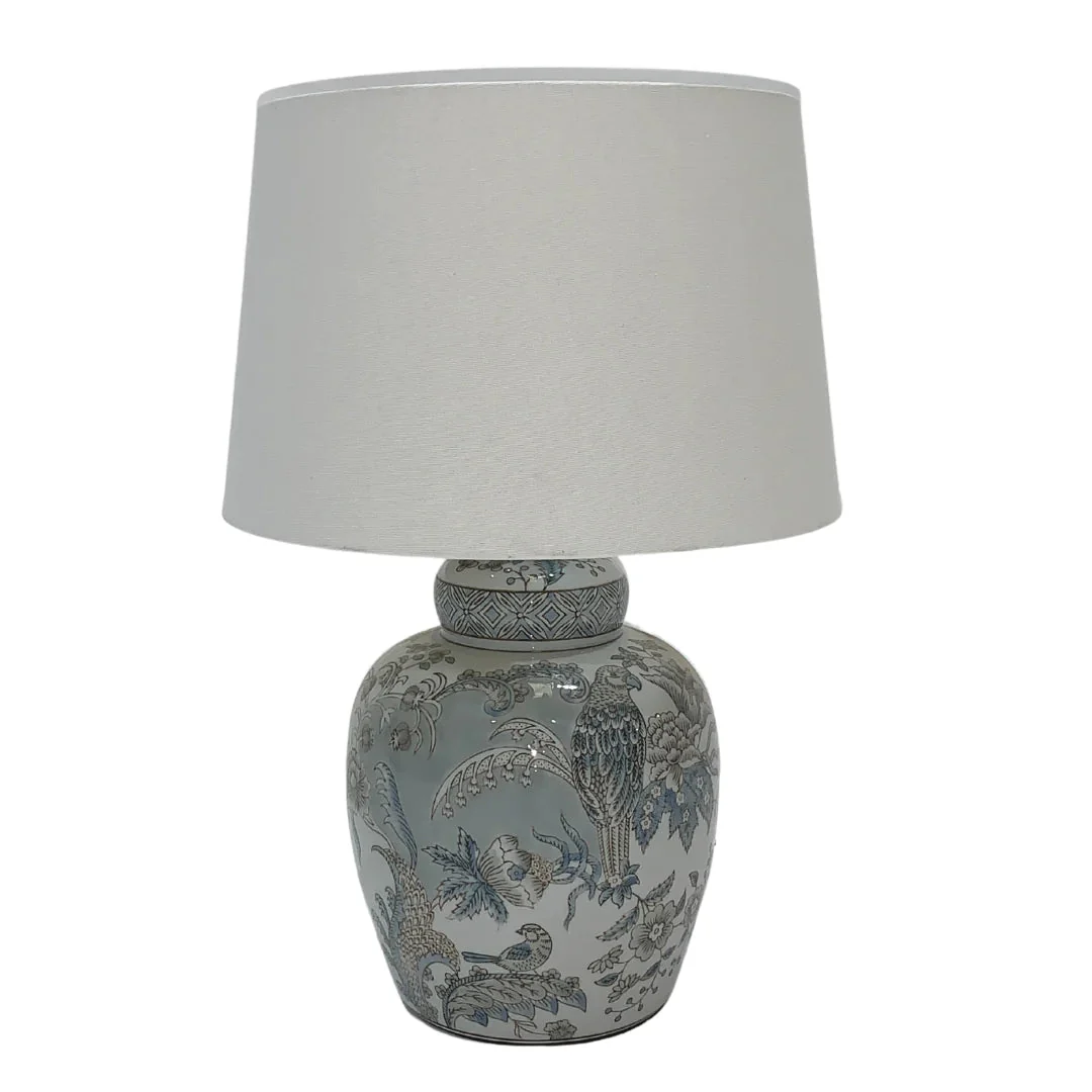 Delia Small/Large Lamp -  Light Blue & Grey Tropical Print Finish