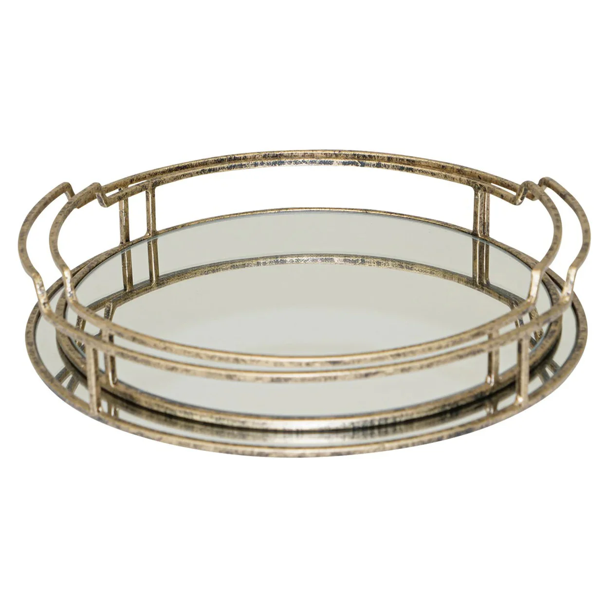 Drina Mirrored Trays (Set of 2) - Antique Gold Finish