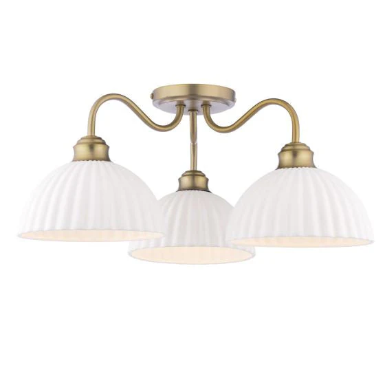 Durford 3/5 Light Semi-Flush Matt Antique Brass and White Ceramic