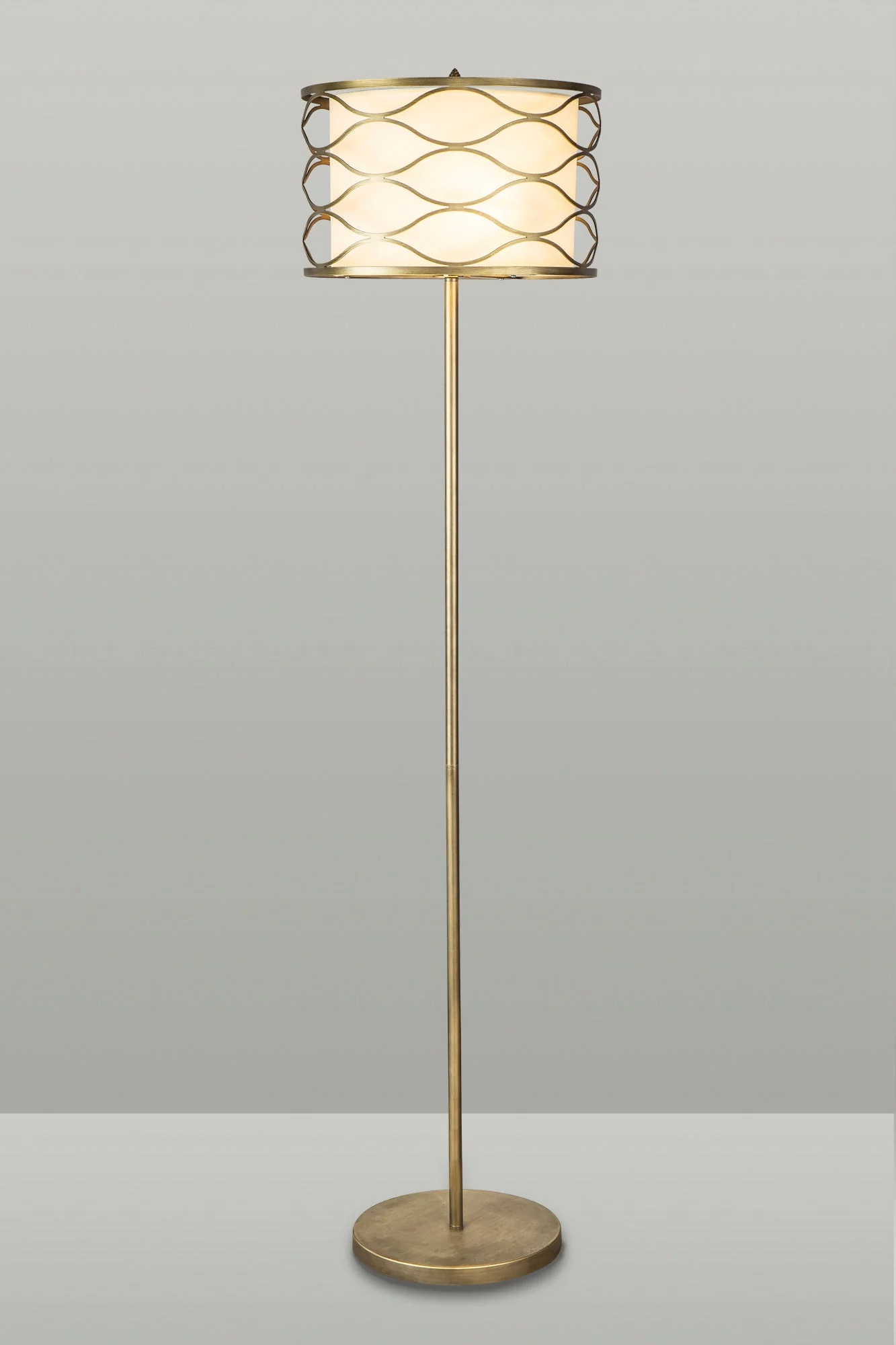 Edgerton Floor Lamp 3 Light E14 Aged Gold  &  Cream Fabric Shade - Image 2
