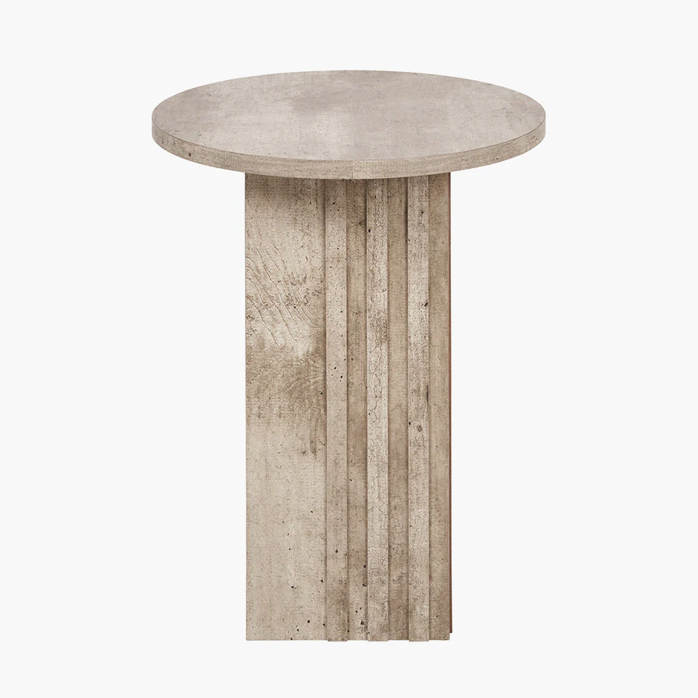 Elkton Concrete Effect Wood Veneer Groove Detail Side Table