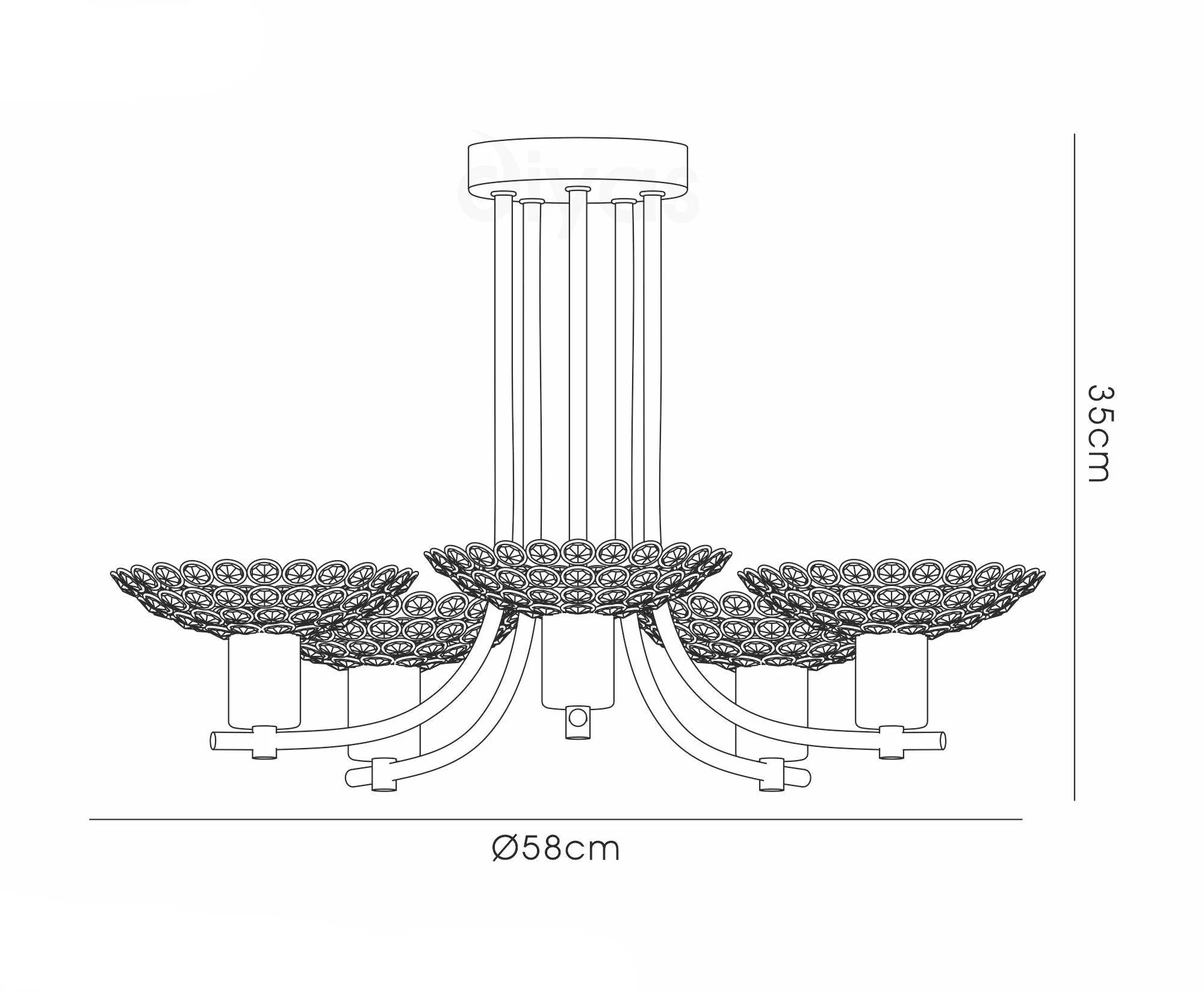 Ellen Semi Ceiling 3/5Lt G9 Satin Nickel & Crystal/Satin Brass & Crystal - Image 6