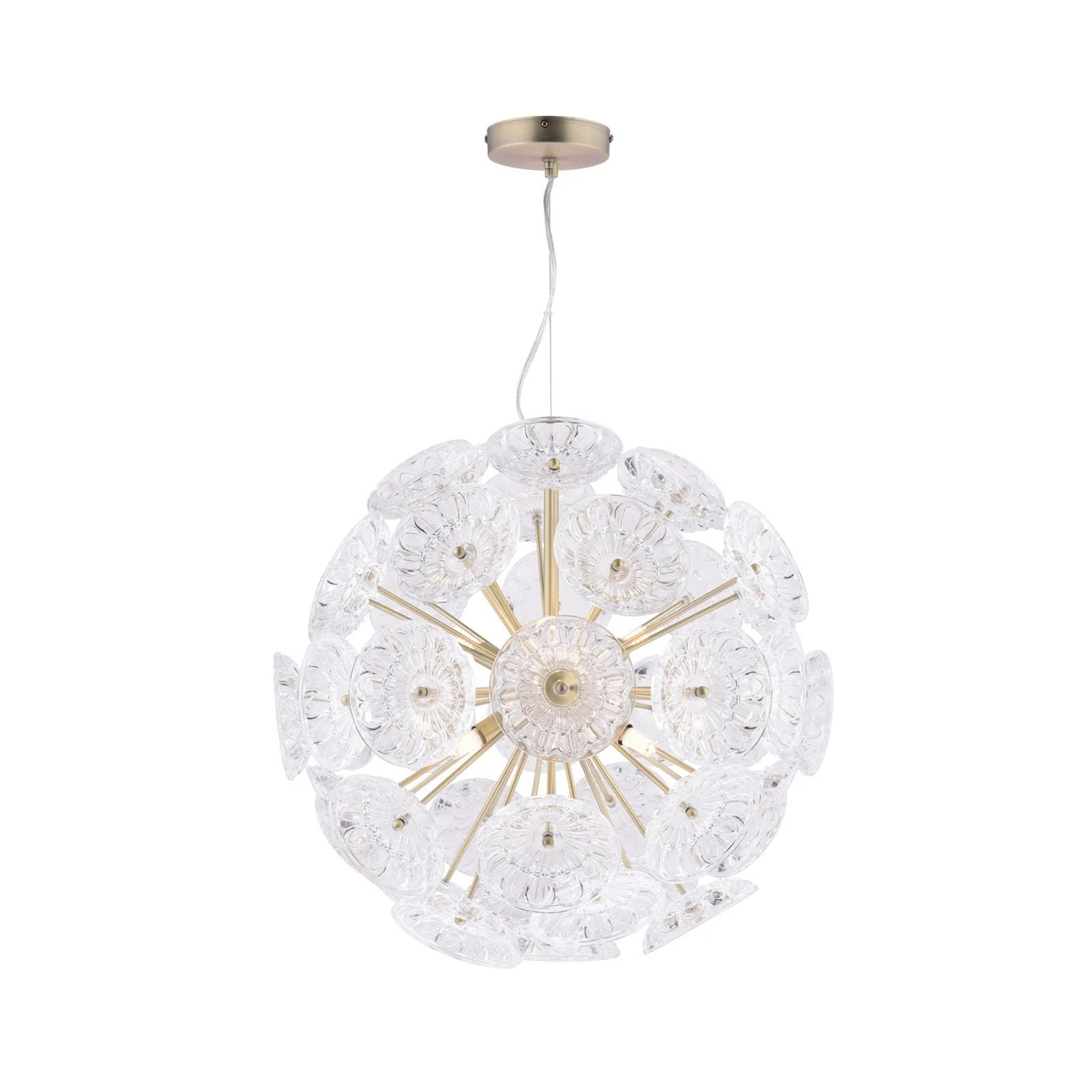 Elwick 6 Light Pendant Textured Glass & Antique Brass