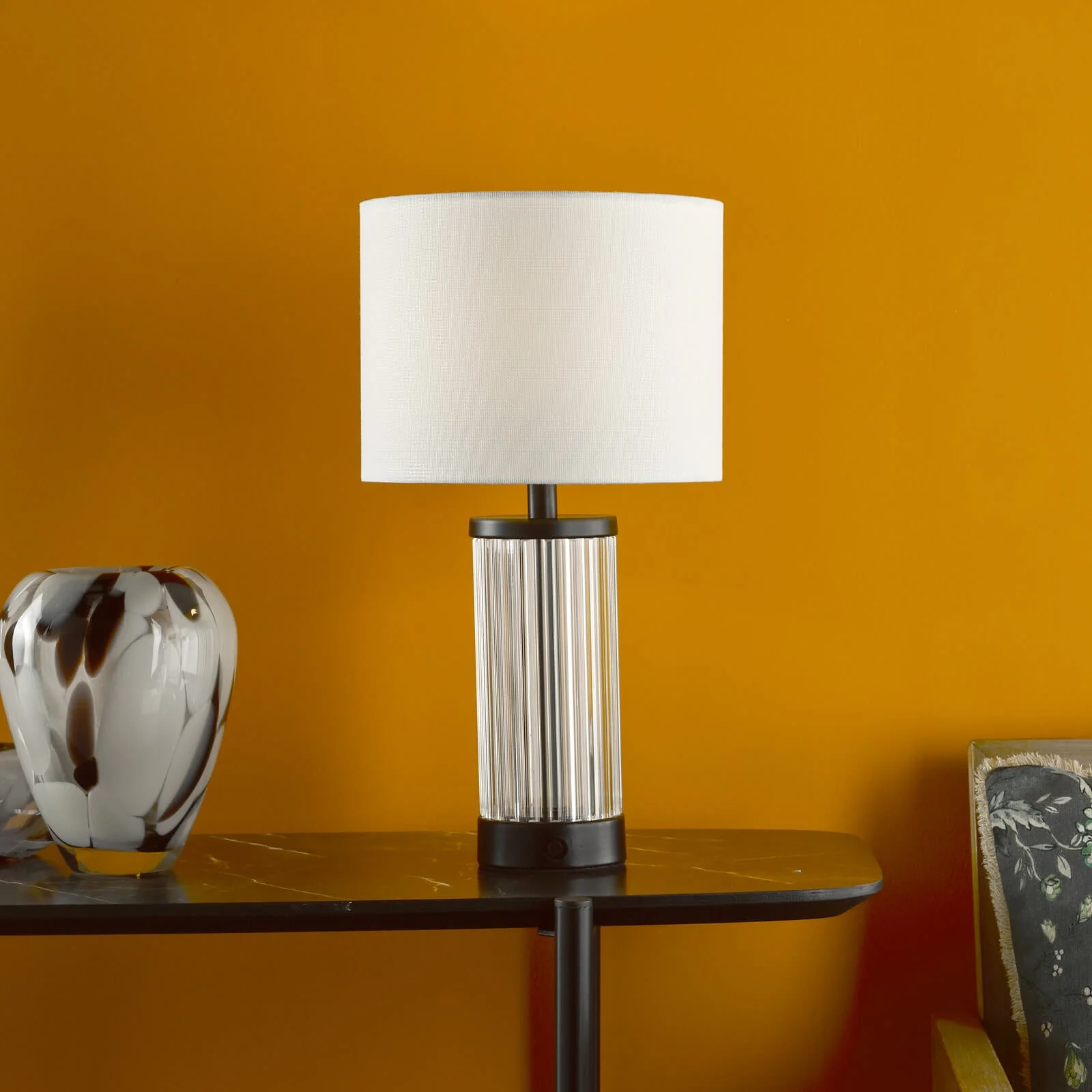 Enrico Rechargeable Table Lamp Polished Nickel/Satin Black and Glass With Shade Integrated LED - Image 14