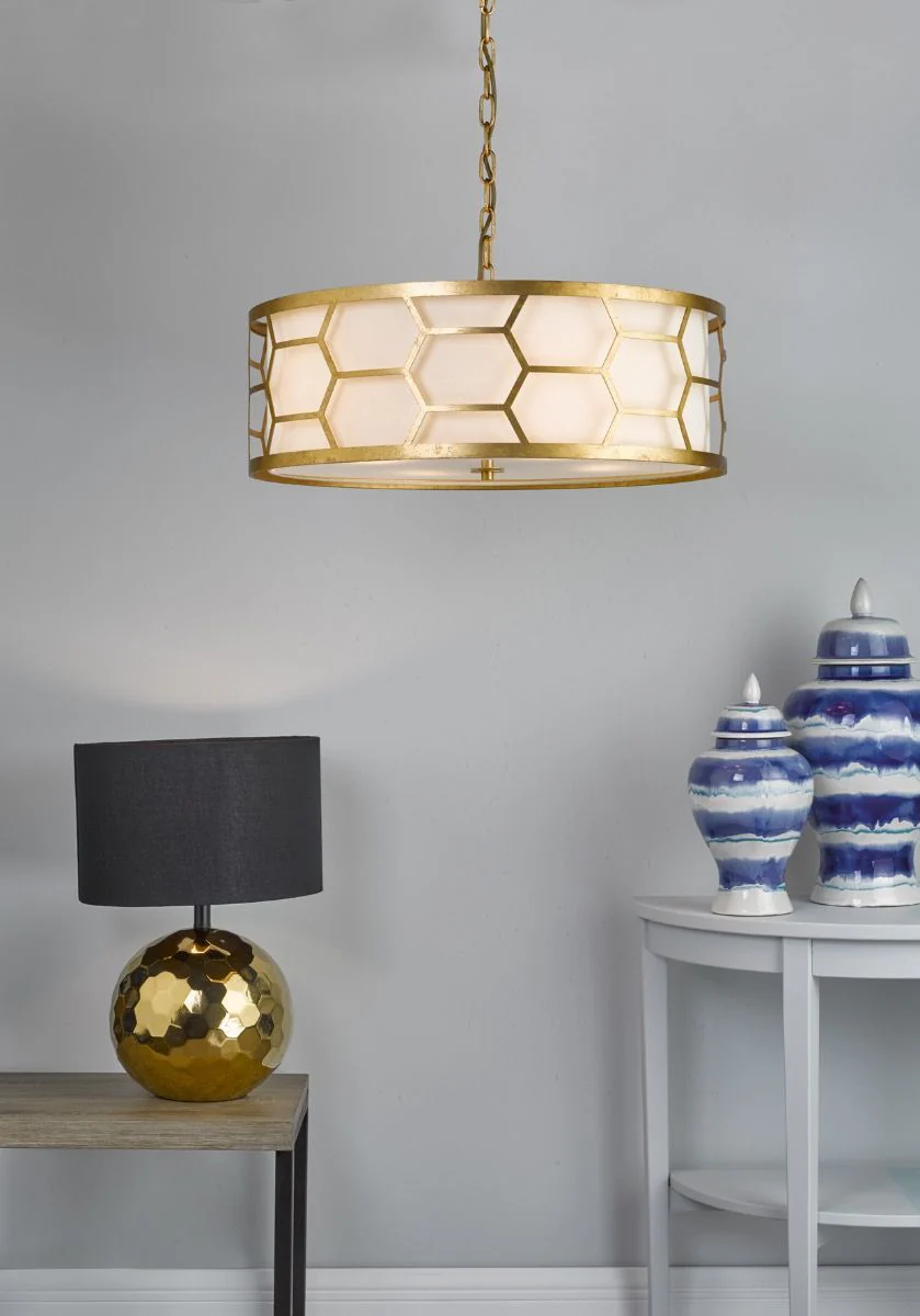 Epstein 3/4Lt Hanging Shade Ceiling Light - Gold With Ivory Shade - Image 7