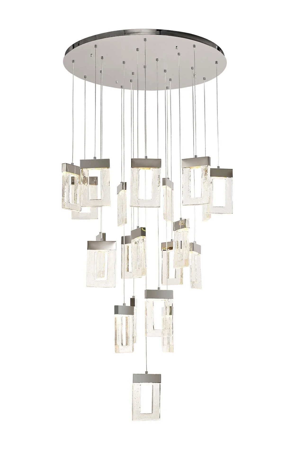 Fior Pendant 5m, 21 x 4.5W LED, 3000K, 3360lm, Polished Chrome, 3yrs Warranty Item Weight: 25.8kg