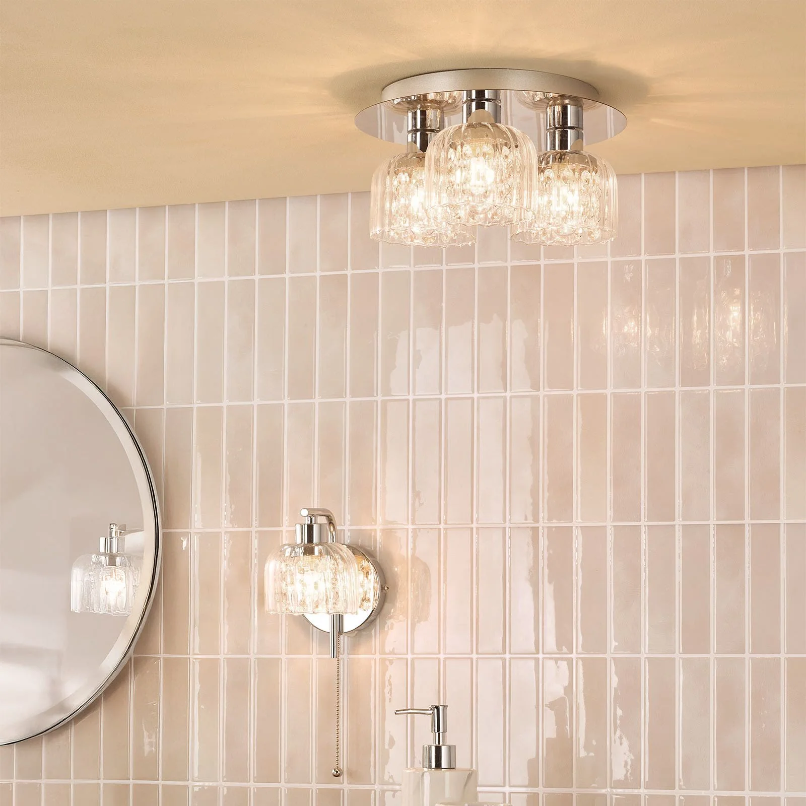Forseti 3 Light Bathroom Flush Light IP44-  Polished Chrome and Glass - Image 4