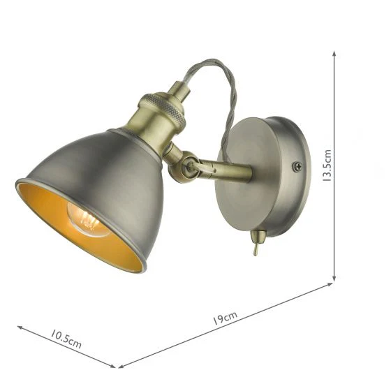 Governor Single Wall Spotlight - Antique Chrome & Brass - Image 5
