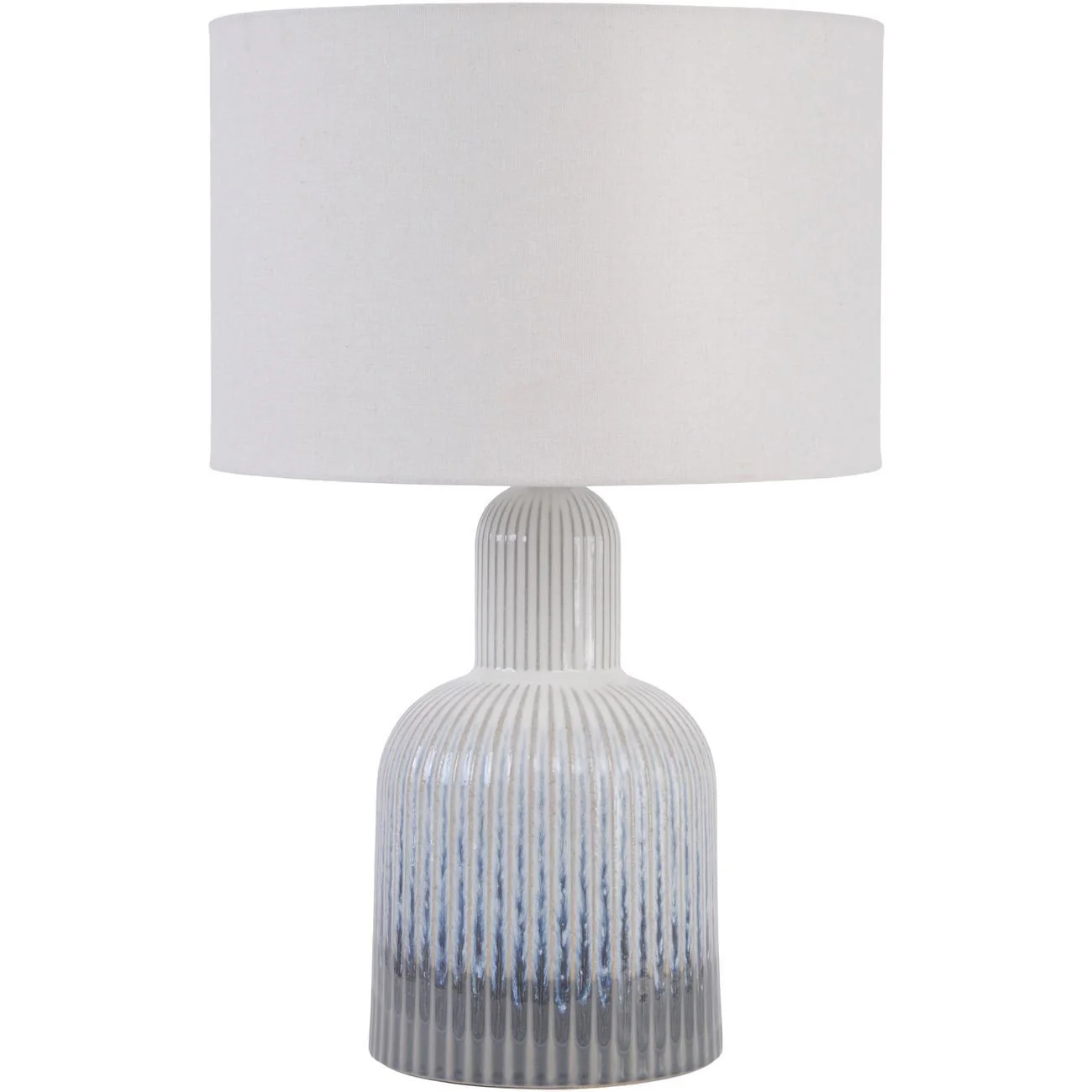 Grey Porcelain Small Lamp - Ribbed Detailing & White Shade