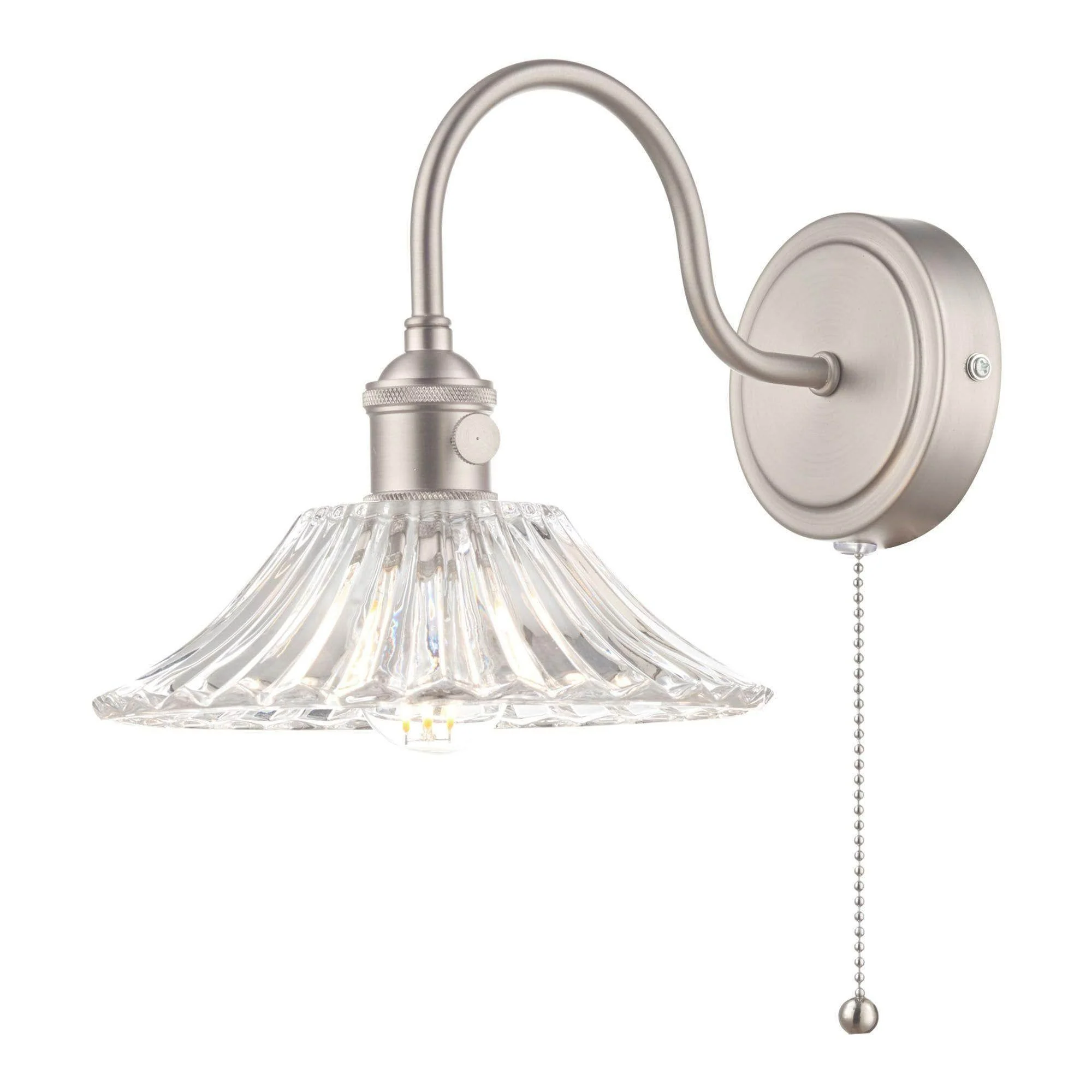 Hadano - 1lt Wall Light Antique Chrome With Clear Flared Glass/Ribbed Glass/Antique Pewter Shade/Aged Brass Shade/Clear Ribbed Glass Shade