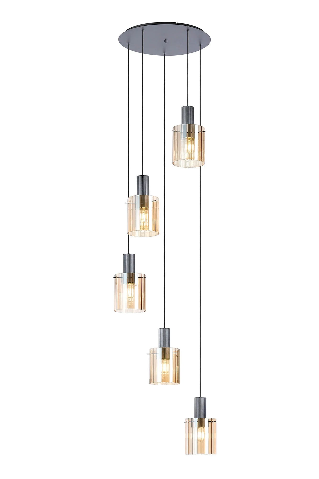 Hailey 5Lt Cluster Pendant Wide Line Glass - Various Colours