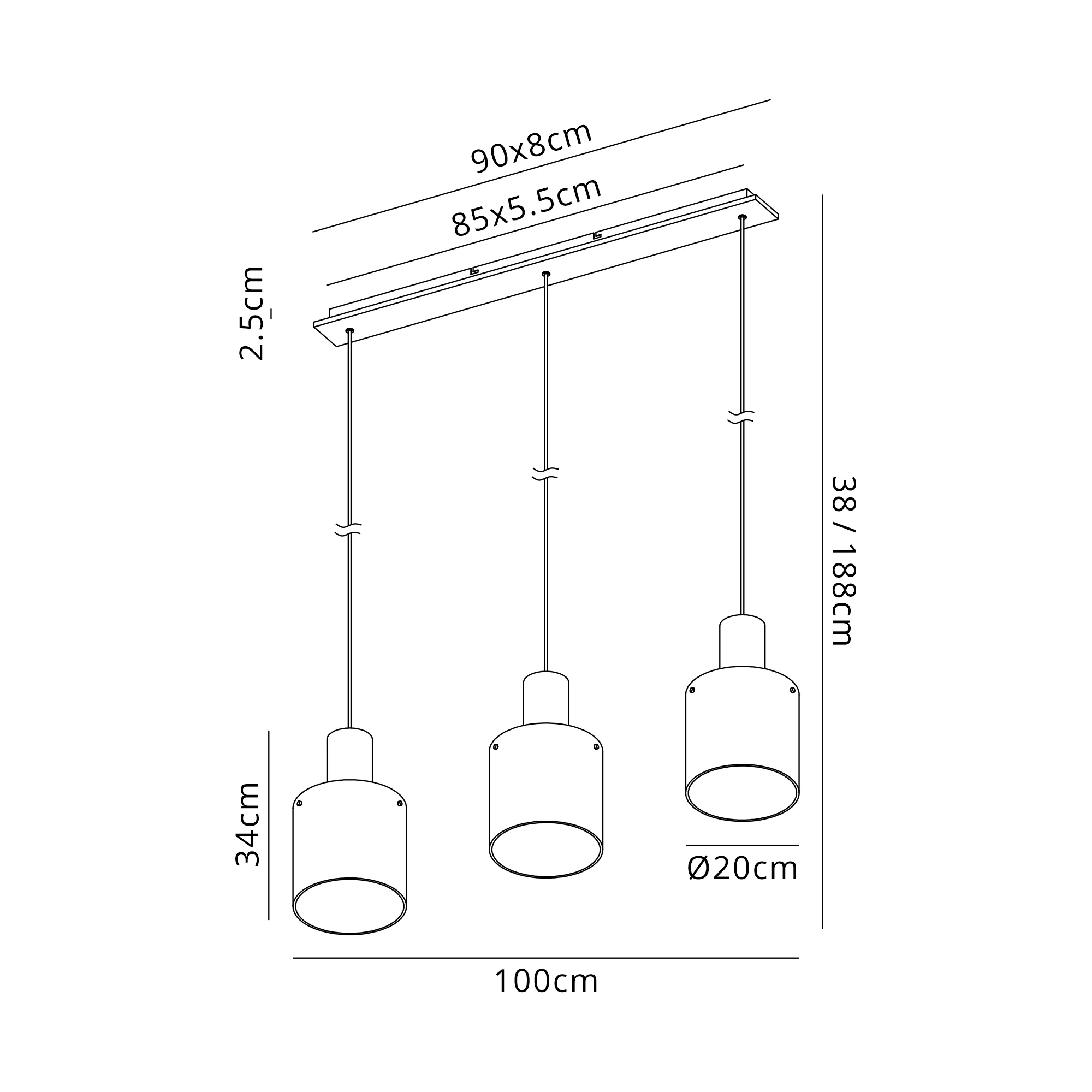 Hailey Linear Pendant, 3 Light Adjustable E27, - Various Finishes - Image 7