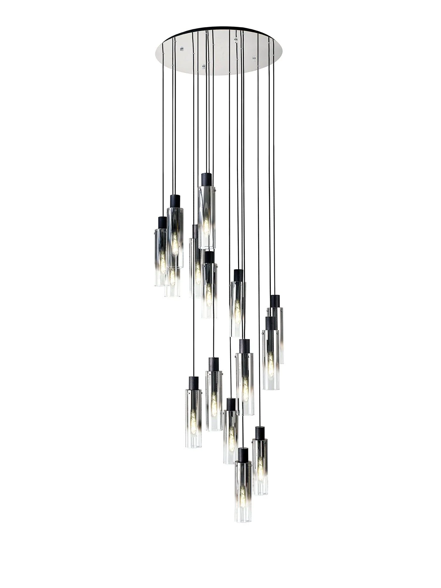 Hailey Slim Round Pendant, 15/3/5/9 Light Adjustable-Black/Smoke Fade Glass