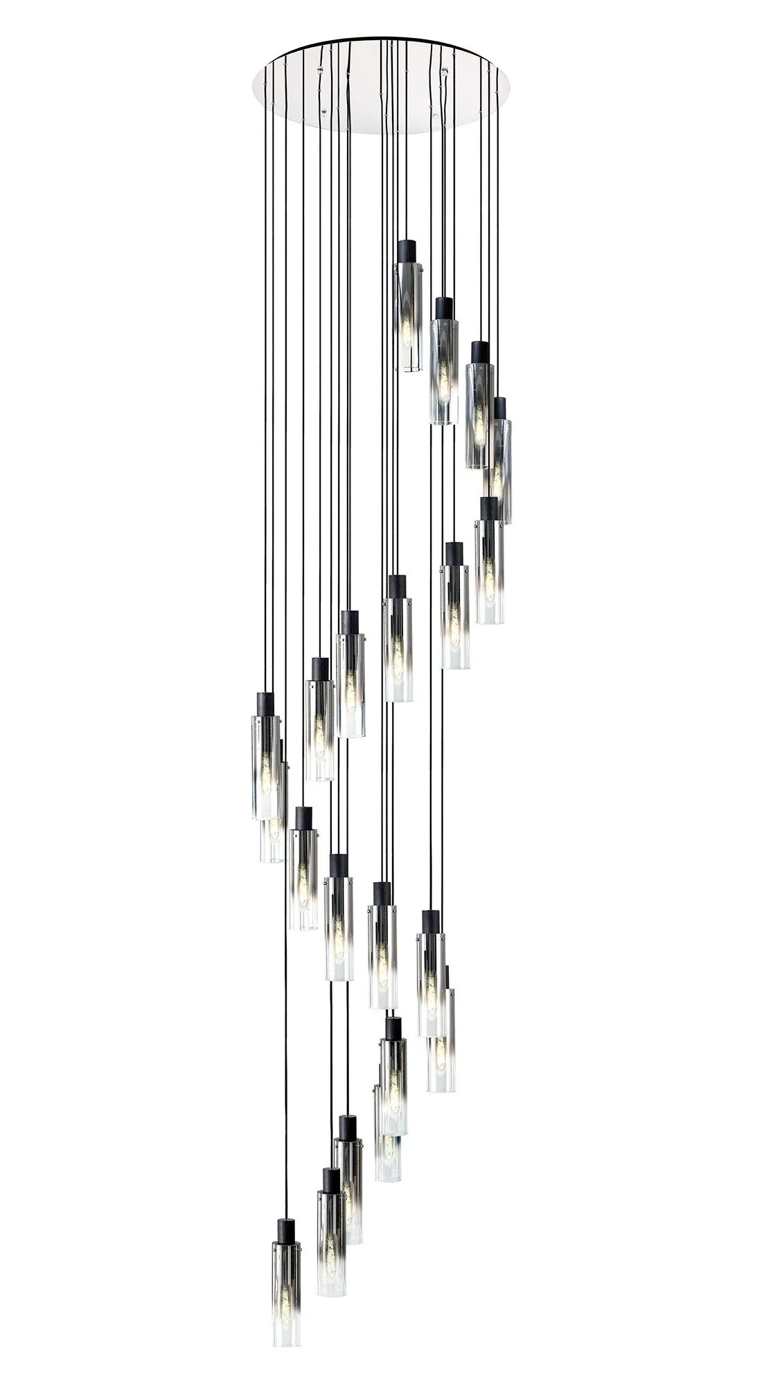 Hailey Slim Round Pendant, 15/3/5/9 Light Adjustable-Black/Smoke Fade Glass - Image 2
