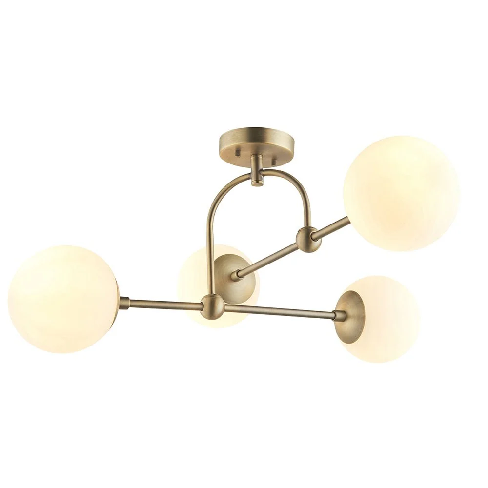 Halbrooke 4Lt Semi Flush - Antique Brass/ Matt Black  & Opal/ Smoked Glass Finish