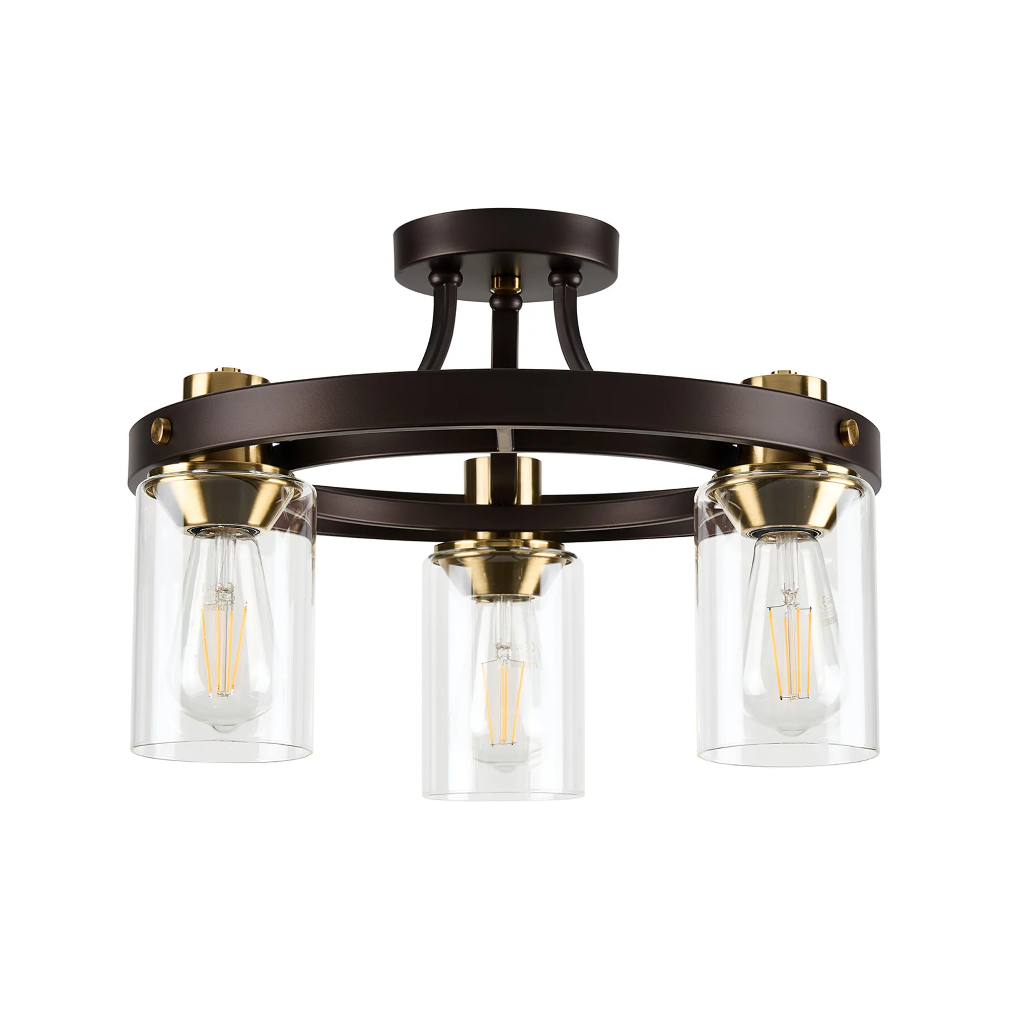 Halo 3/5 Semi Flush Light- Brown Oxide/Gold Bronze With Clear Glass Shades