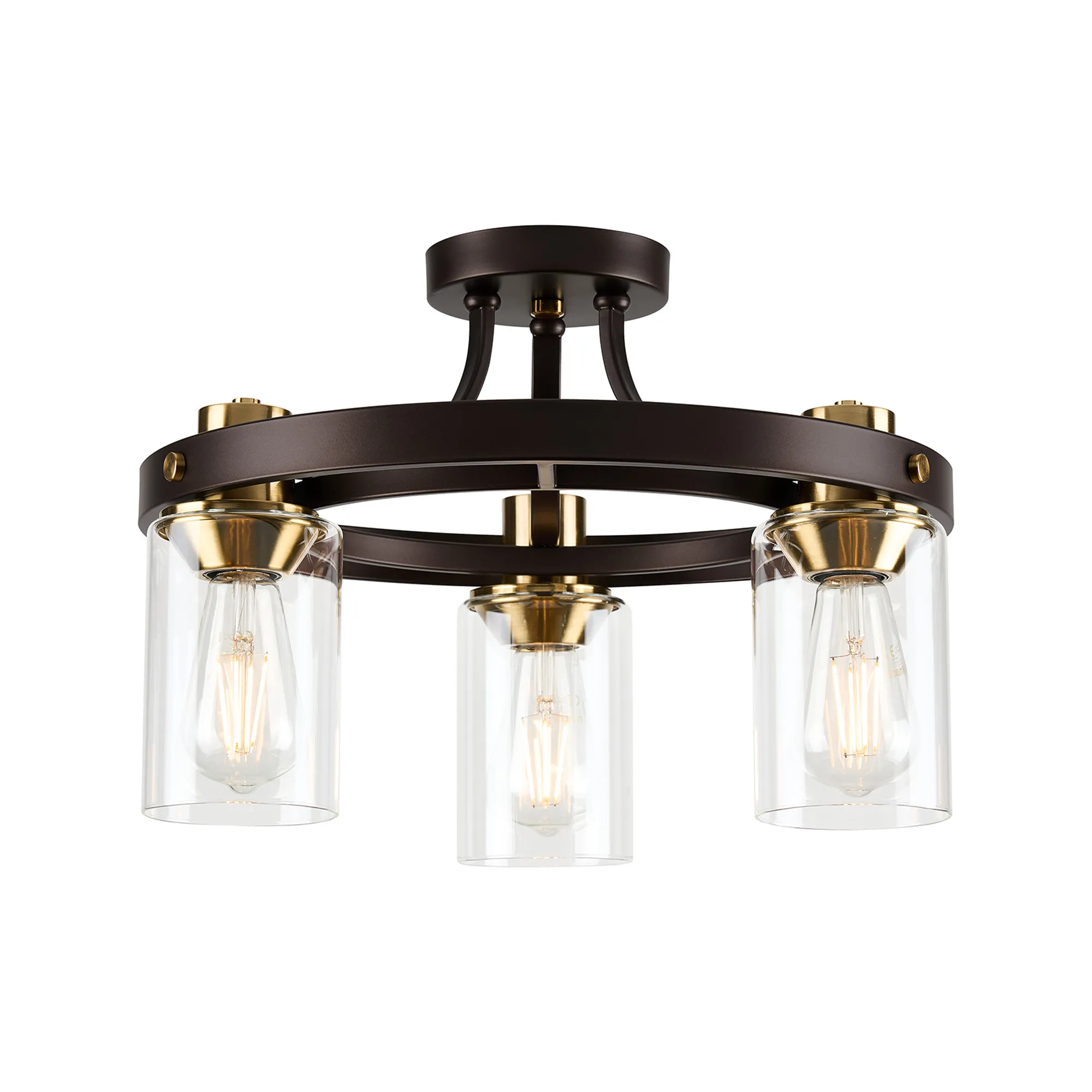 Halo 3/5 Semi Flush Light- Brown Oxide/Gold Bronze With Clear Glass Shades - Image 12