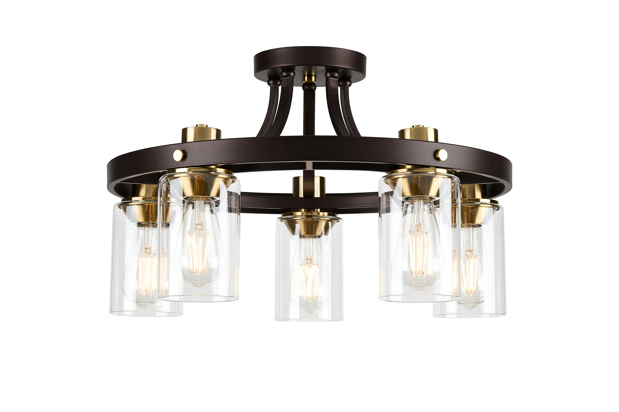 Halo 3/5 Semi Flush Light- Brown Oxide/Gold Bronze With Clear Glass Shades - Image 2