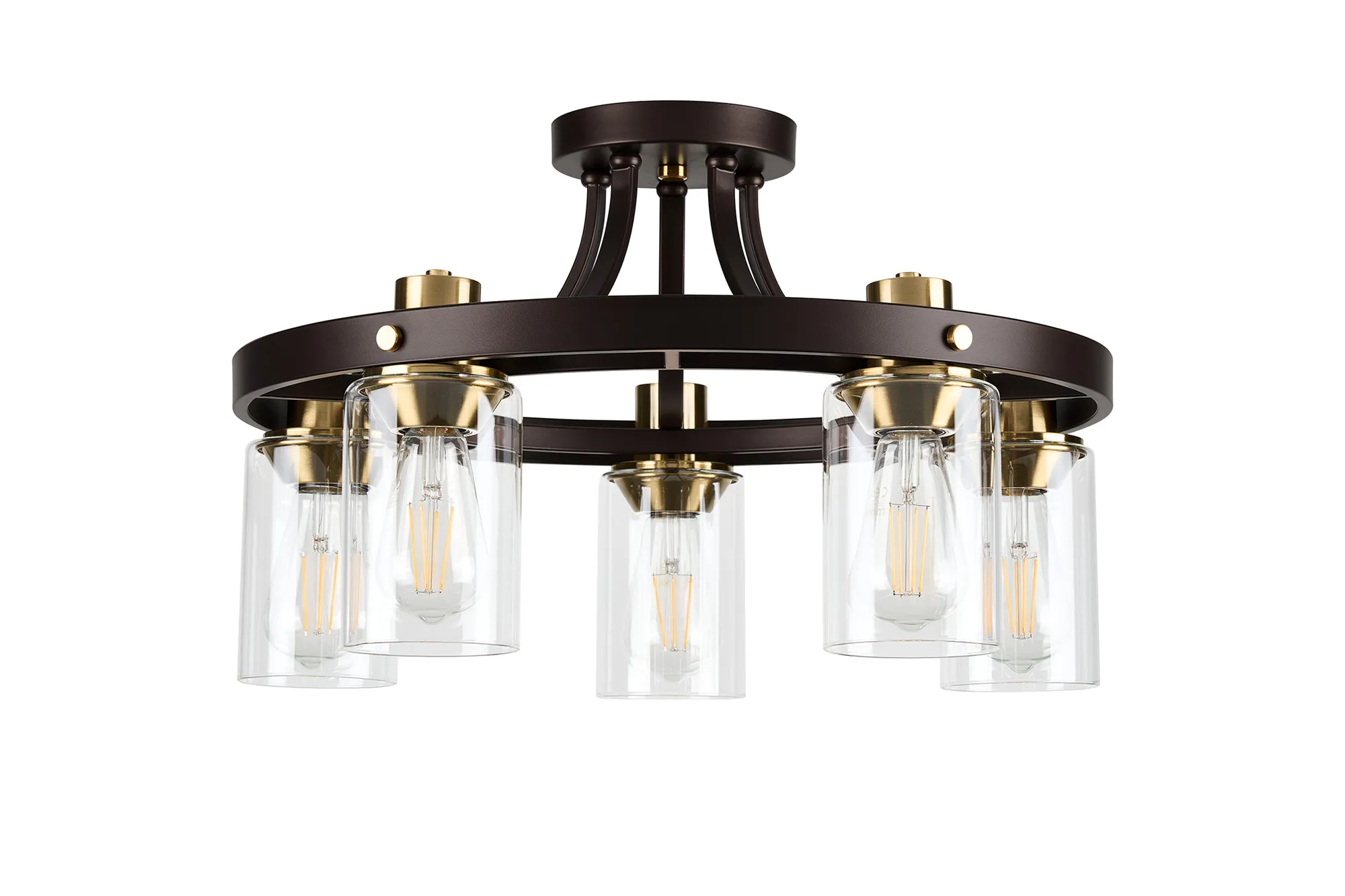 Halo 3/5 Semi Flush Light- Brown Oxide/Gold Bronze With Clear Glass Shades - Image 6