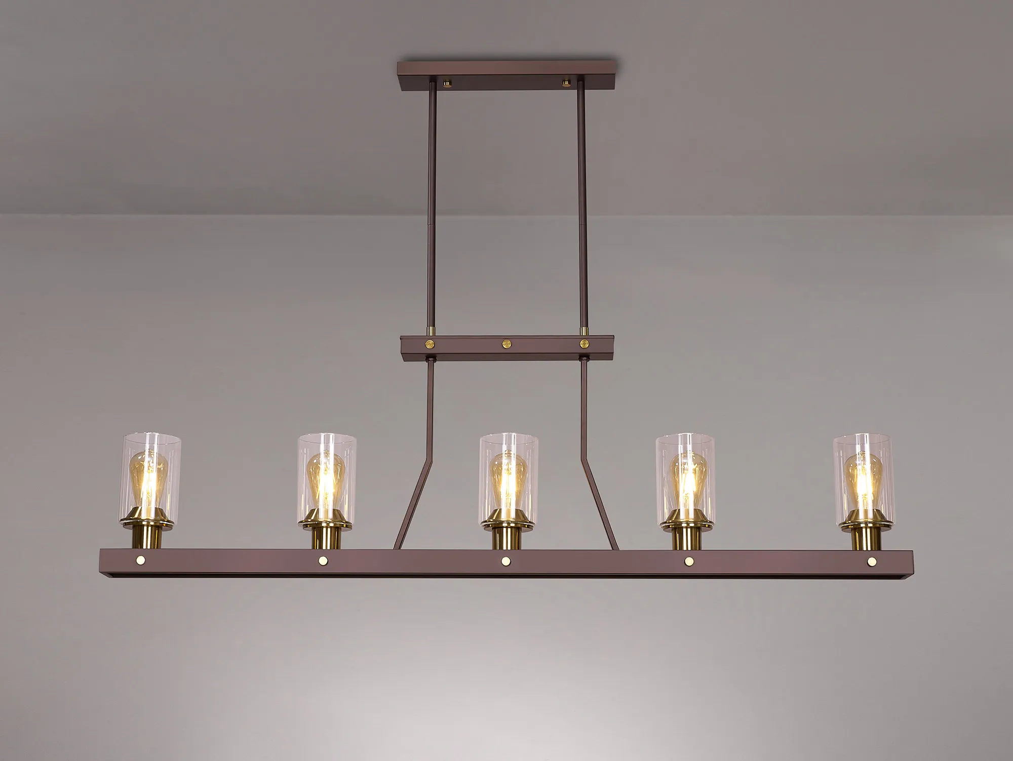 Halo Linear Pendant- Brown Oxide/Gold Bronze With Clear Glass Shades - Image 3