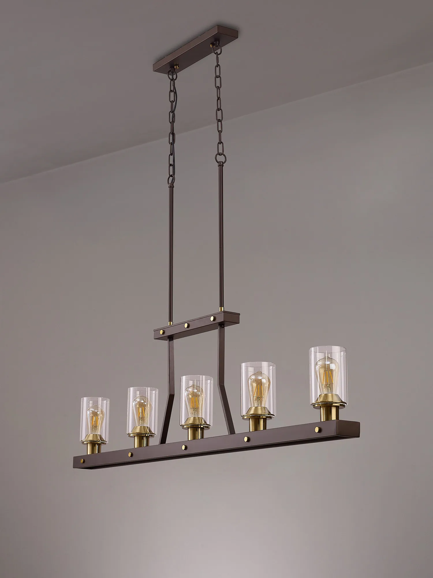 Halo Linear Pendant- Brown Oxide/Gold Bronze With Clear Glass Shades - Image 4