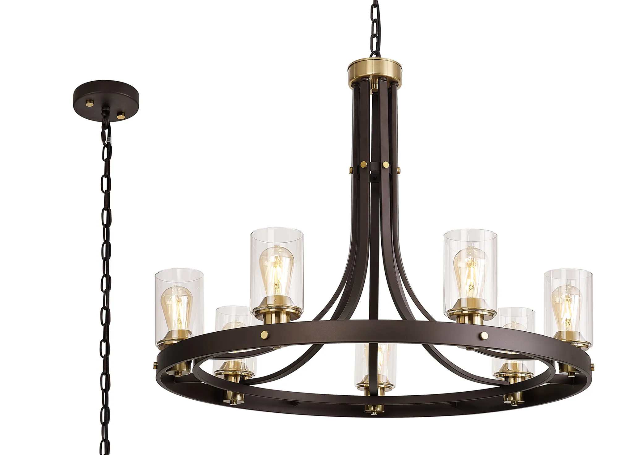 Halo Pendant 3/5/7 Light E27, Brown Oxide/Bronze With Clear Glass Shades - Image 2