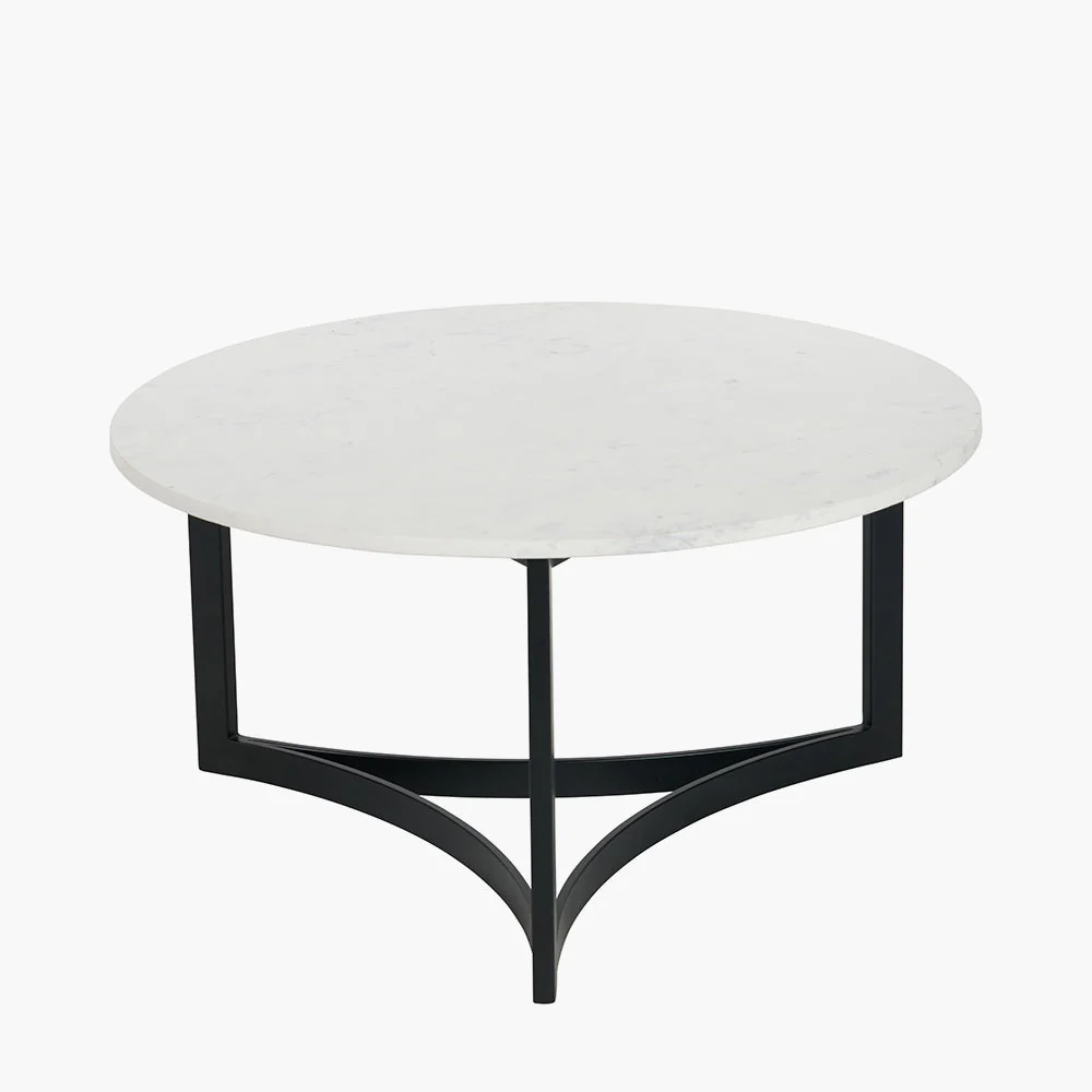 Hendrick White Marble and Black Metal Coffee Table