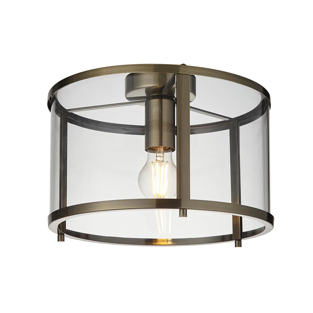 Hopton Flush - Antique Brass Light Fitting