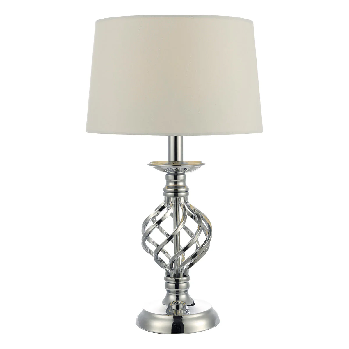 Iffley Touch Table Lamp Polished Chrome Cage Twist Base With Shade E14