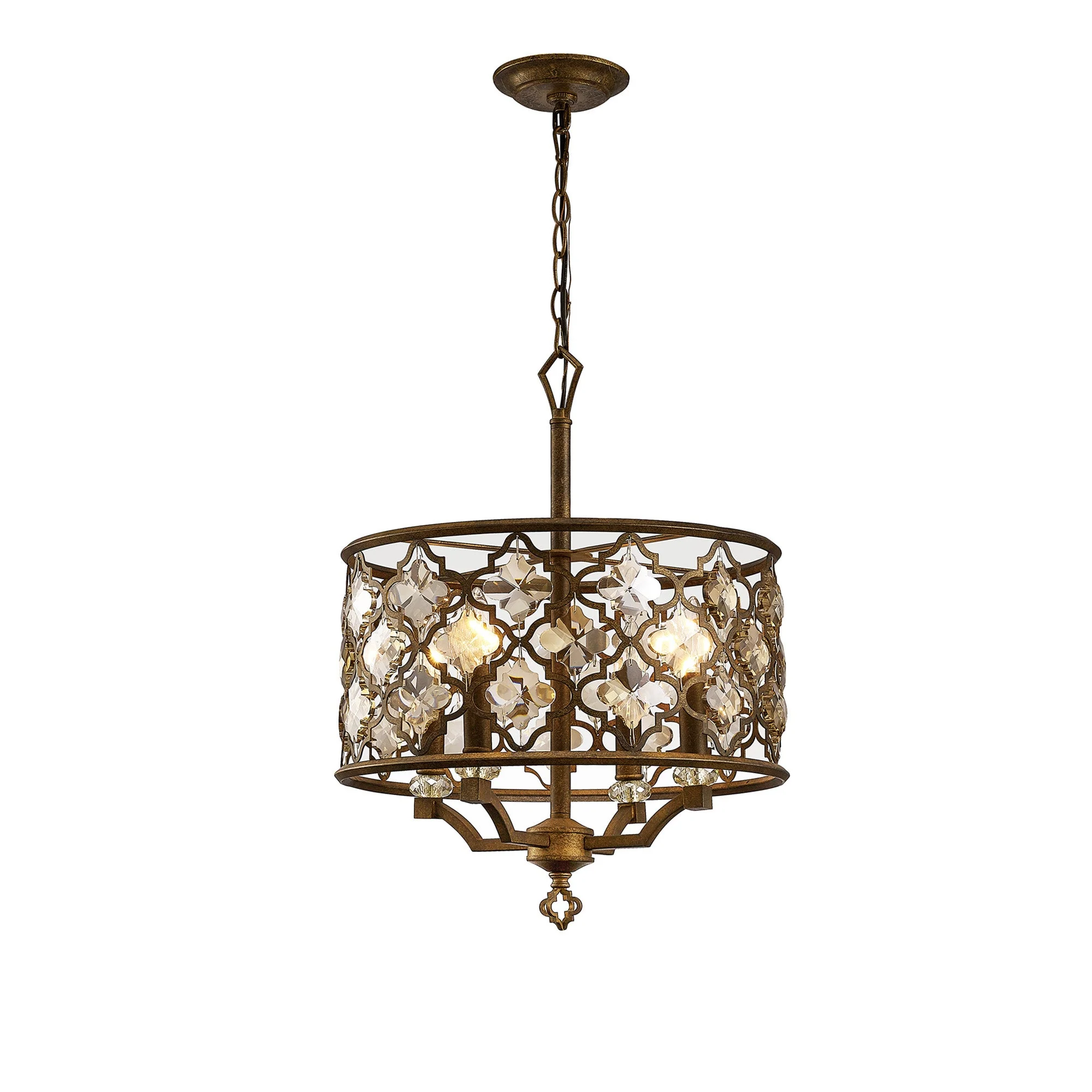 Indie Crystal 4/6Lt Pendant - Mocha/Teak Plated Crystal