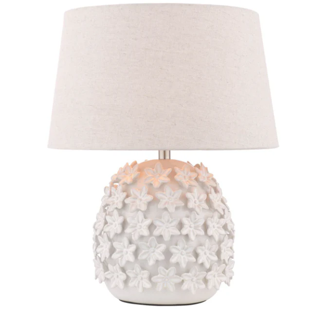 Ingham Table Lamp White Ceramic and Brushed Silver With Shade