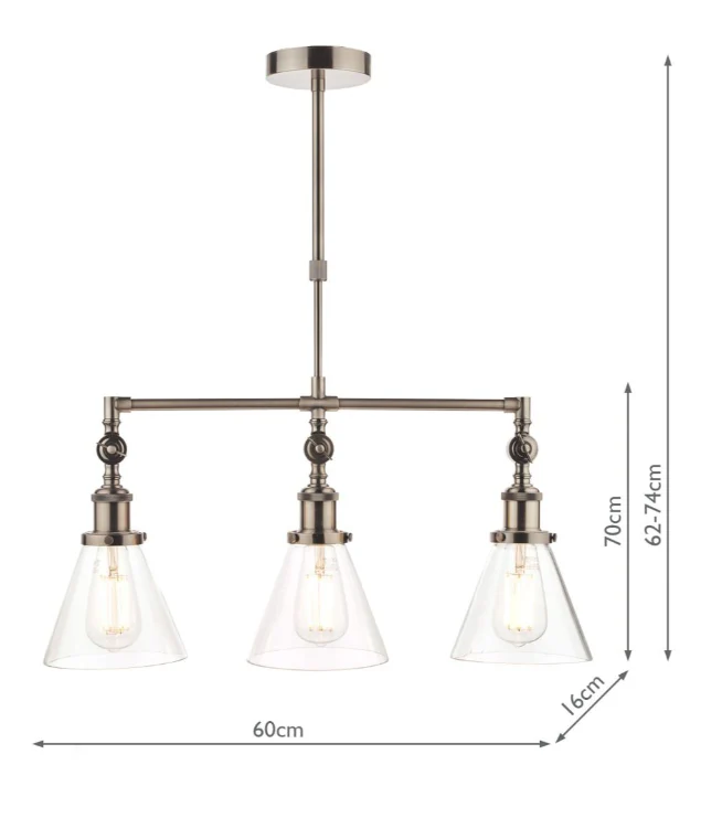 Isaac 3lt Bar Pendant Antique Brass/ Satin Nickel - Image 3