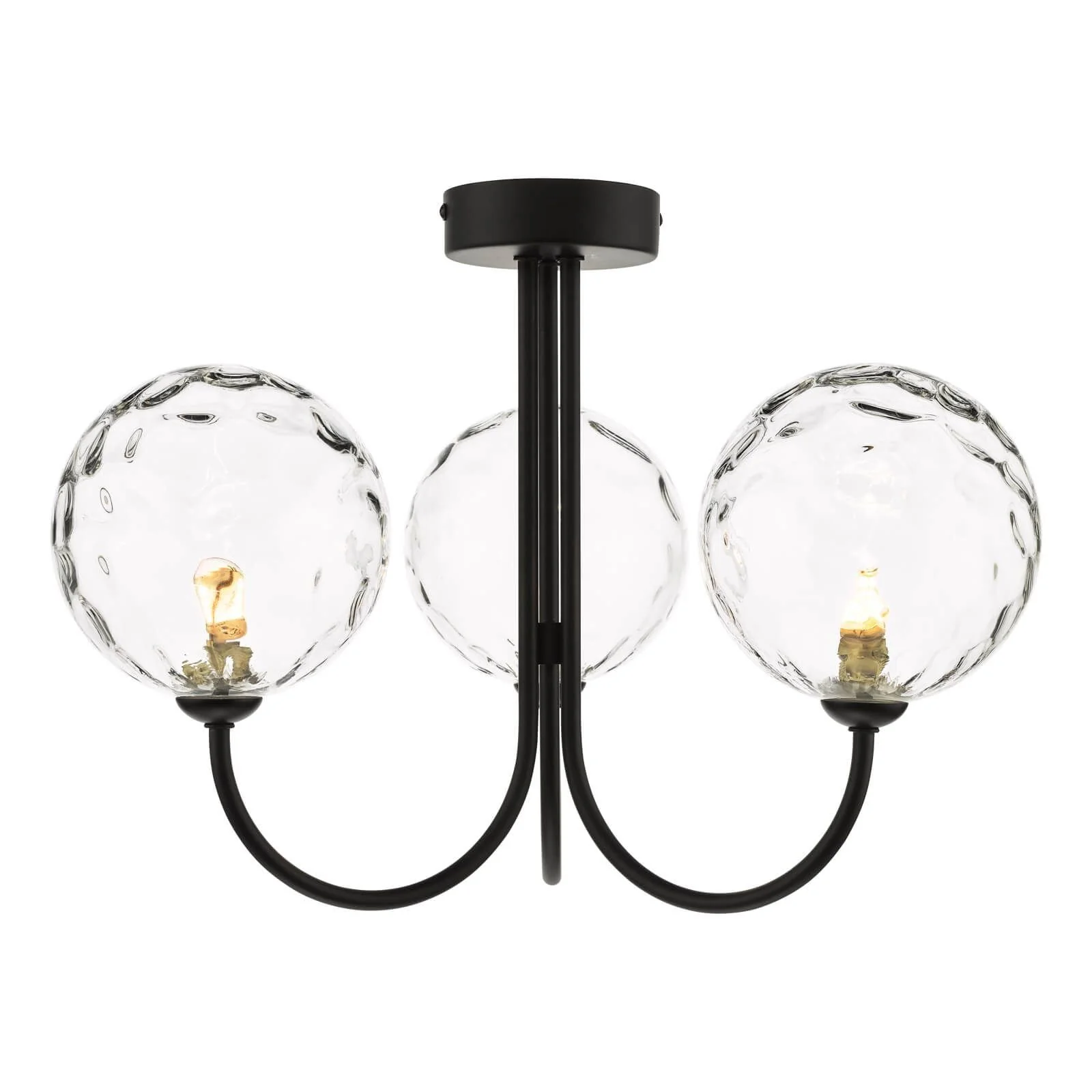 Jared 3Lt Semi Flush Ceiling Light - Matt Black & Clear Dimpled Glass/Matt Black & Smoked Dimpled Glass Finish