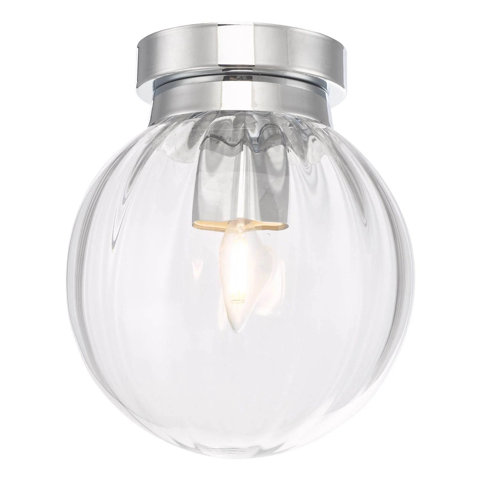 Kavi, Flush Bathroom Ceiling Light, Polished Chrome|Glass IP44