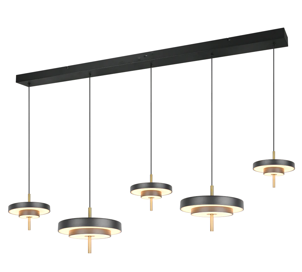 Keaton Linear Pendant Light- Warm Grey/ Black Gold Finishes