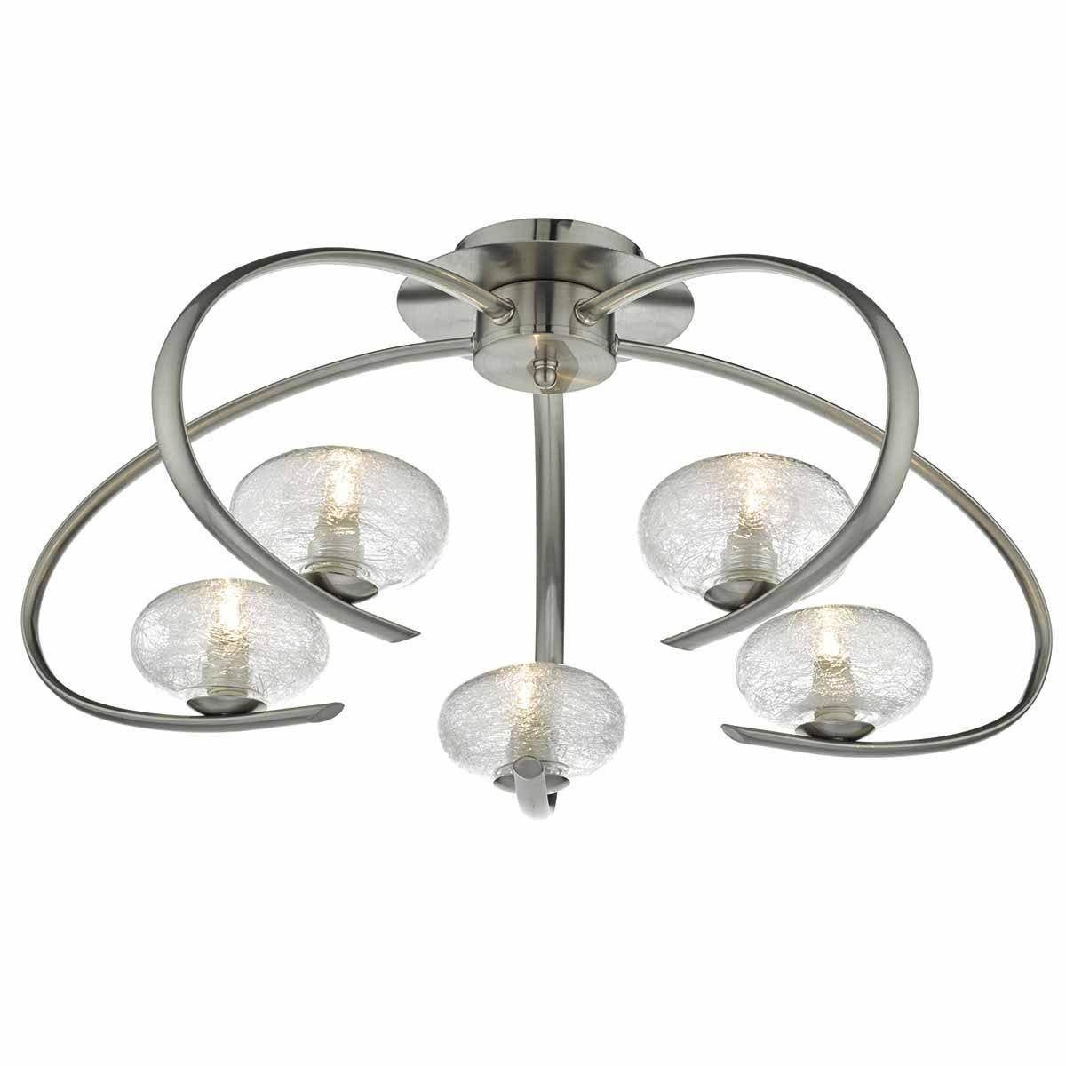 Leighton 5Lt Semi-Flush Light Satin Chrome & Sugar Cane Glass